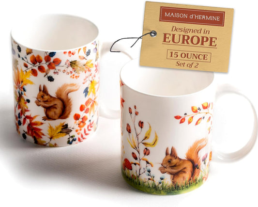 Maison d' Hermine Coffee Mug with Handles Fine Bone China Mugs Pack of Two Tea Cups for Hot Beverages Cappuccino Latte Home Restaurant Office Perfect for Gift (Sous-Bois, 15 Ounce)