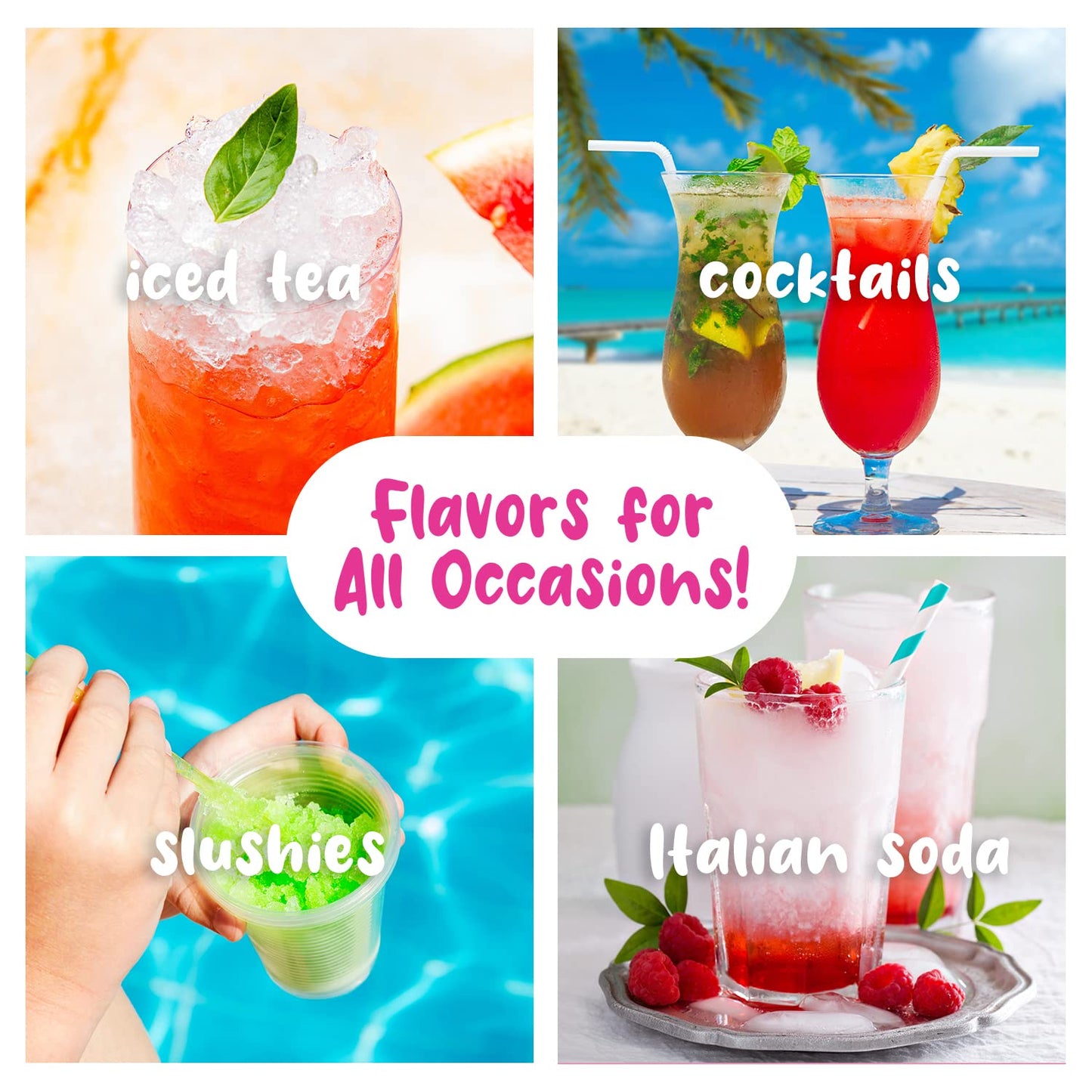 Hawaiian Shaved Ice Syrup Gallon 4-pack, Blue Cotton Candy, Strawberry, Pina Colada, Lemon-Lime, for Slushies, Italian Soda, Seltzers, Popsicles, & More, No Refrigeration Needed, Allergy-friendly