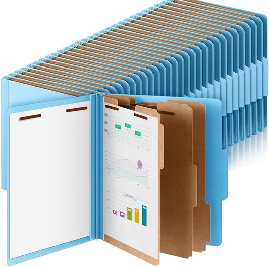 60 Pcs Classification Folders Letter Size, Back to School Supply for Teacher, Student, 3 Dividers Pressboard File Folder Bulk with 2 Fasteners, 3.5 Inch Expanding File Organizer (Blue)