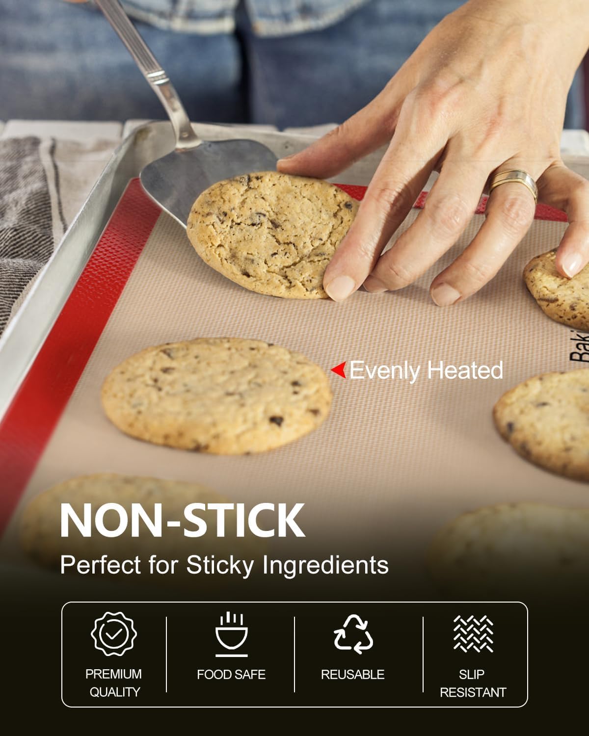 Sopito 5PCS Non Stick Platinum Silicone Baking Mat for Half Sheet & Quarter Baking Sheet and 9'' Pizza Pan, Reusable & Food Safe Heat Proof Up to 480℉ Cooking Mat, Red