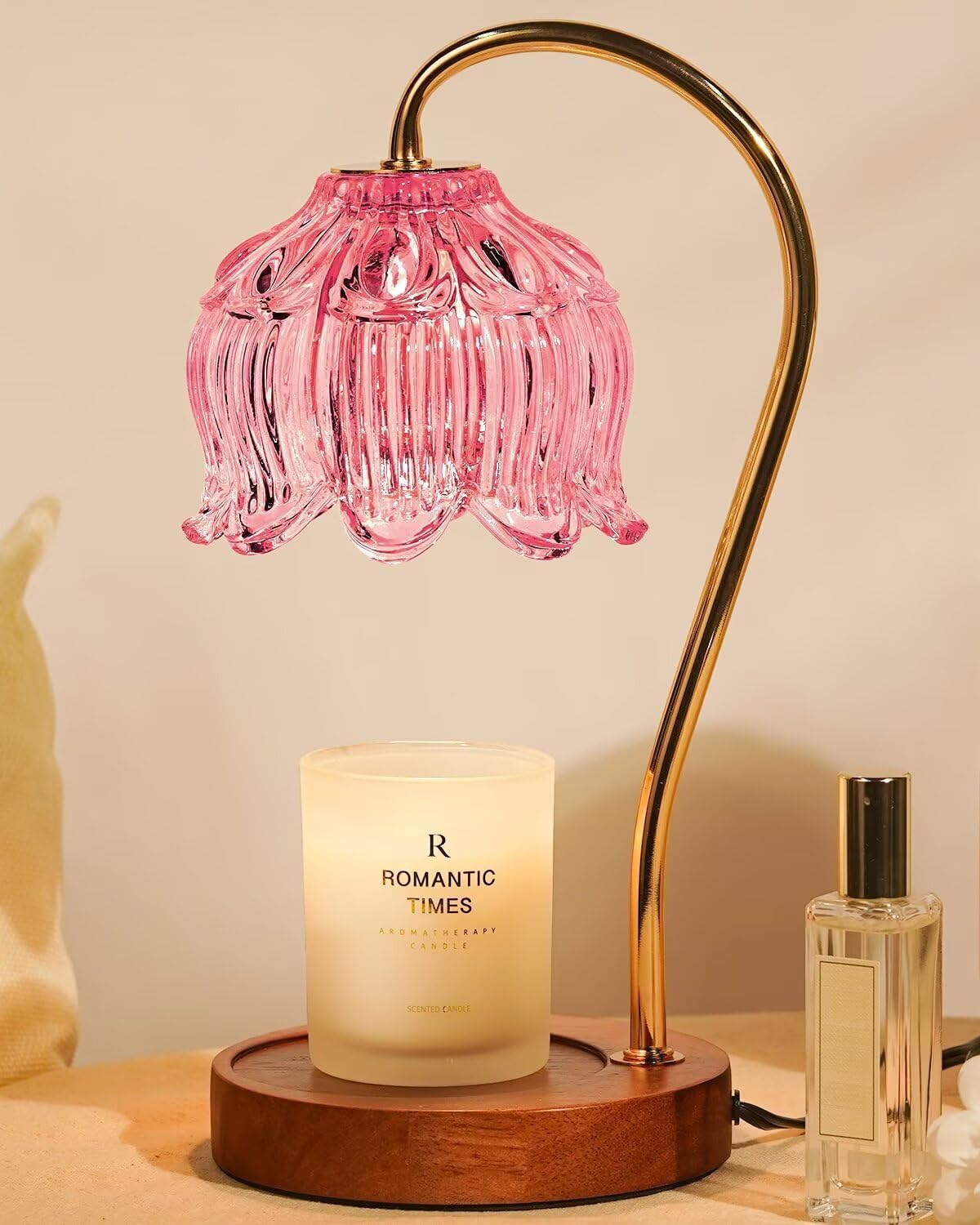 Pink Candle Warmer Lamp with Timer, Dimmable Candle Lamp Warmer, Birthday Gifts for Women Mom, House Warming for New Home Decor, Lotus Wax Melt Warmer for Jar Candles