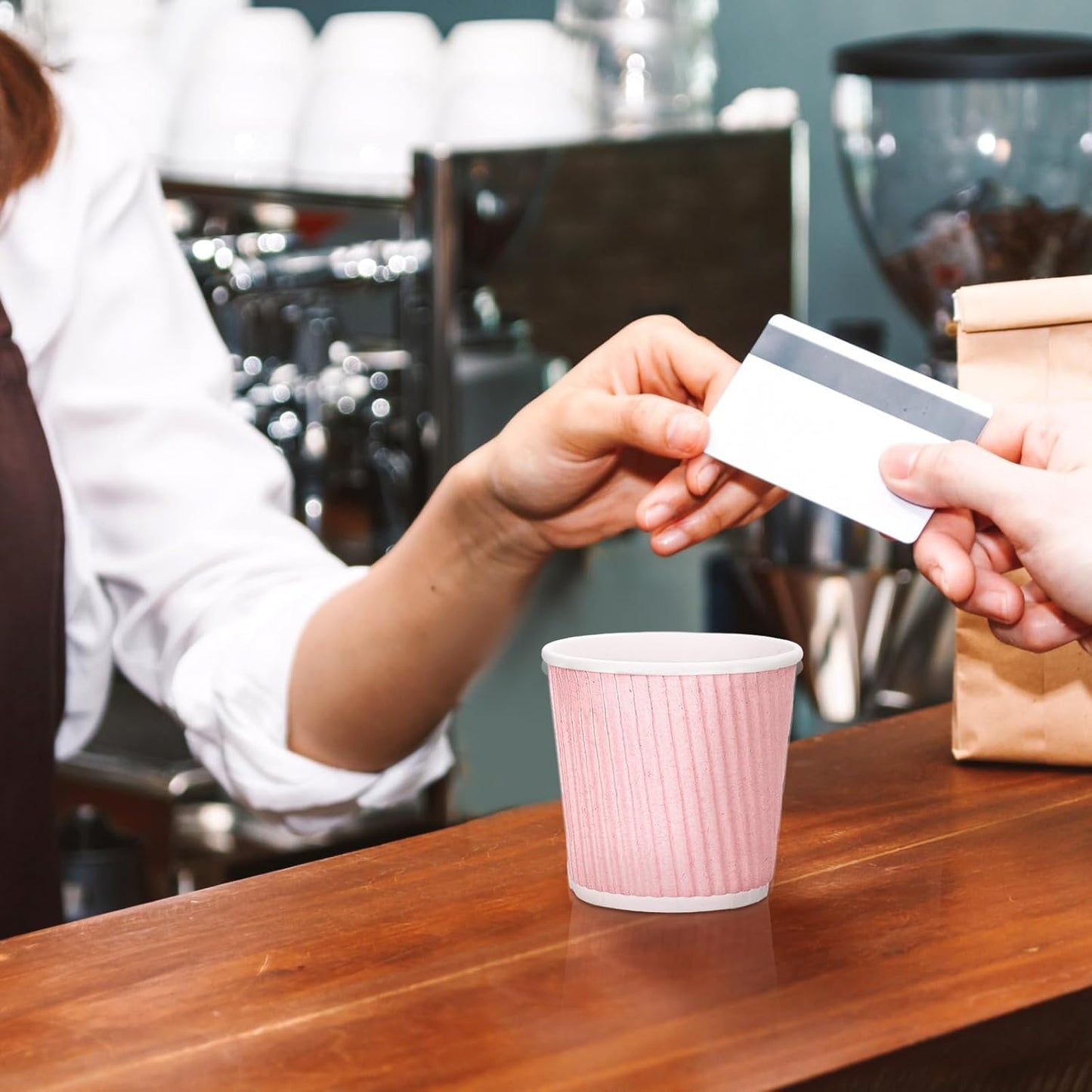 Yaomiao 200 Pcs 4 oz Disposable Espresso Coffee Cups Ripple Corrugated Paper Insulated Hot Cups for Party Cold Drinks Hot Beverage Tea(Pink)