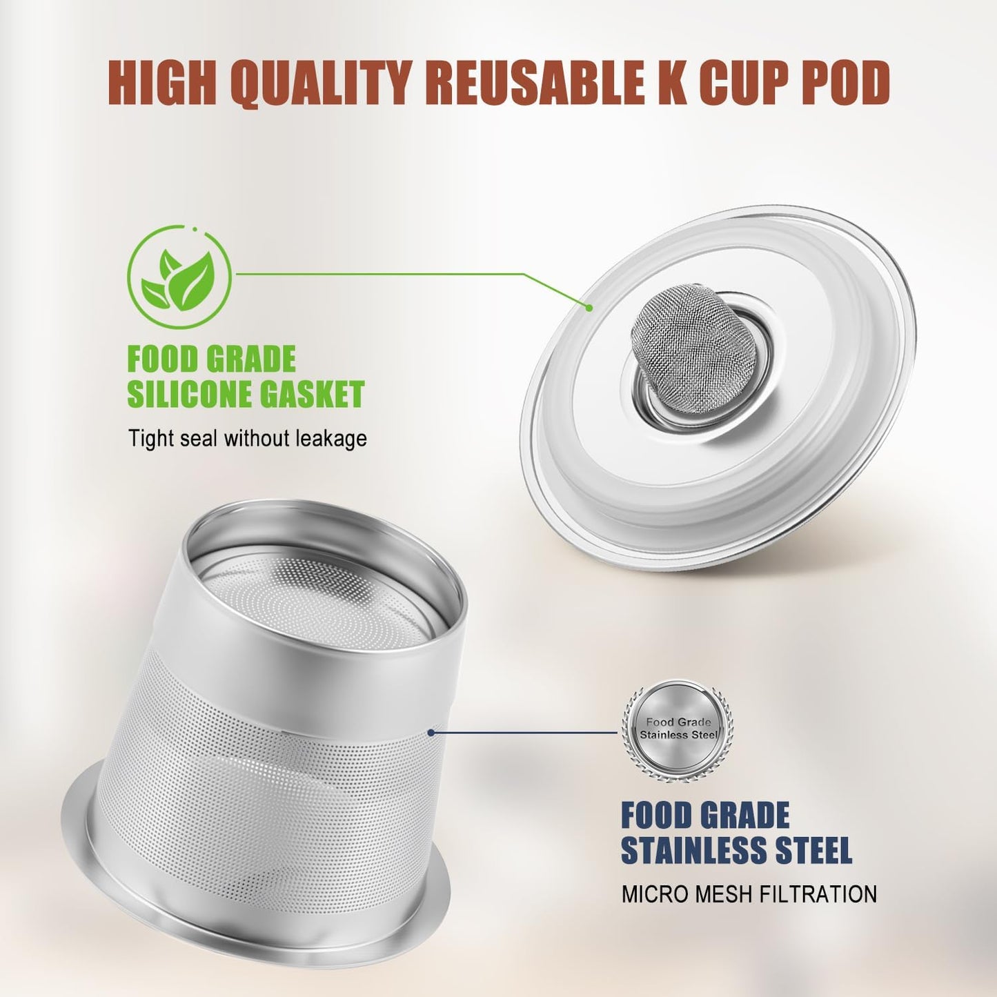 Pro Mael 2-Pack Reusable K Cups Coffee Pods, Universal Stainless Steel Refillable Reusable K Cup Coffee Filters