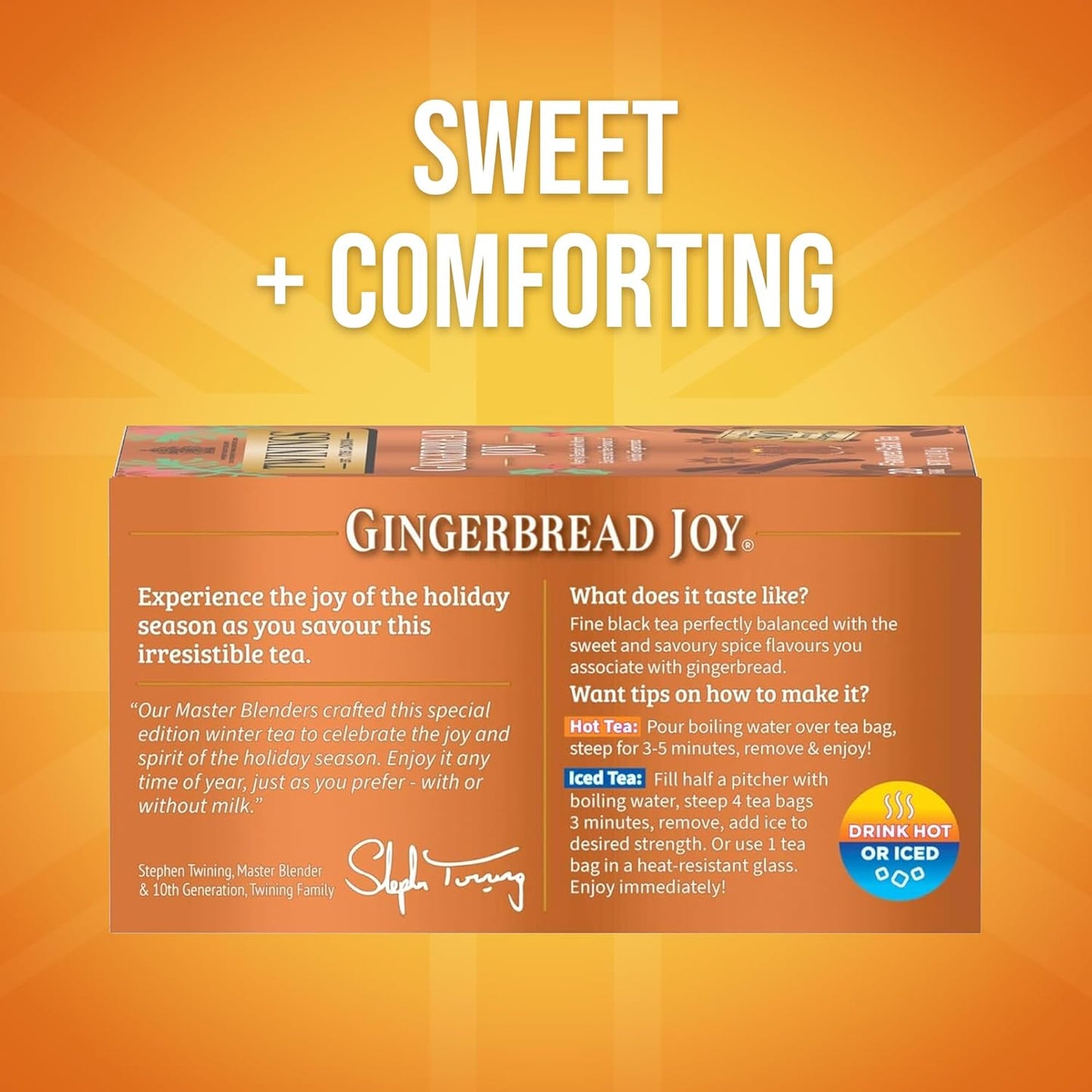Twinings Gingerbread Joy Black Tea Individually Wrapped Bags, 20 Count (Pack of 6), Ginger & Cinnamon, Caffeinated, Enjoy Hot or Iced, 120 Teabags