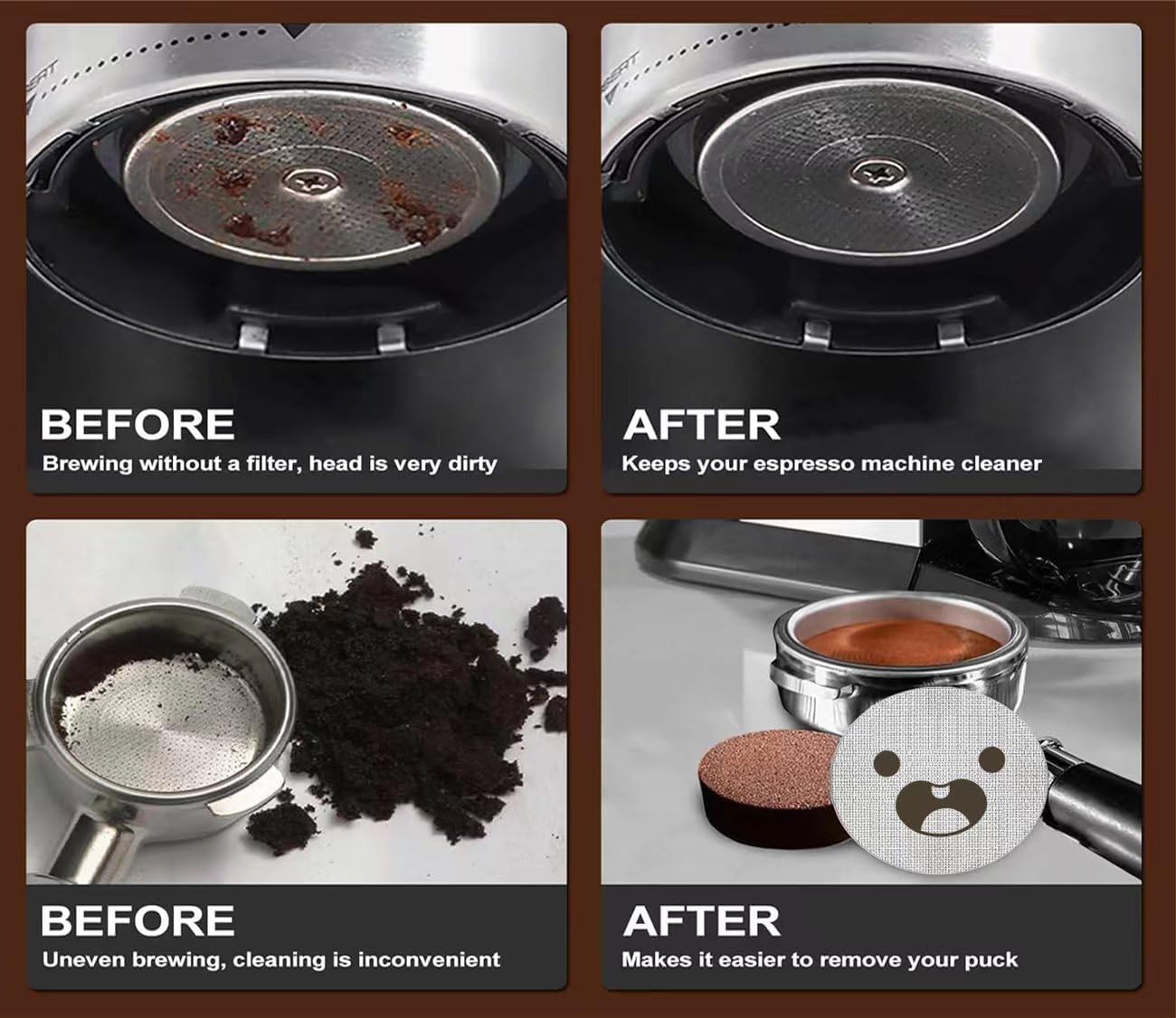 51mm Espresso Puck Screen 3-Pack, Lower Shower Screen, Metal Coffee Reusable Filter for Espresso Portafilter Basket, 1.7 Thickness(Cute Face)