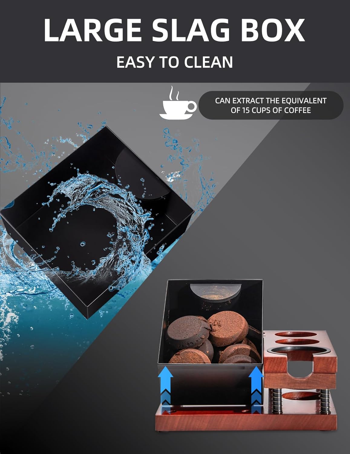 Espresso Tamping Station, Wood Knock Box with Self Leveling Spring Magnetic 51 to 58mm Portafilter Fit Tool Dock for Home Baristas, Coffee Shops