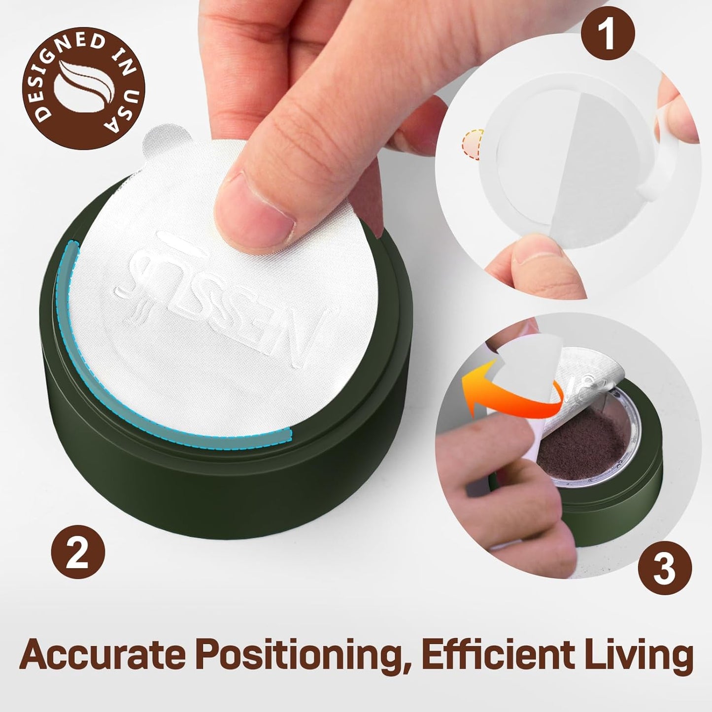 Nessus Reusable Vertuo Capsule Kit, [ALSeal EZ FIT] for Refillable Pods with 100 Pcs Aluminum Foil Seal Lids, Holder, Brush, for Refilling Vertuo Pods Reusable Vertuoline Pod(Green)