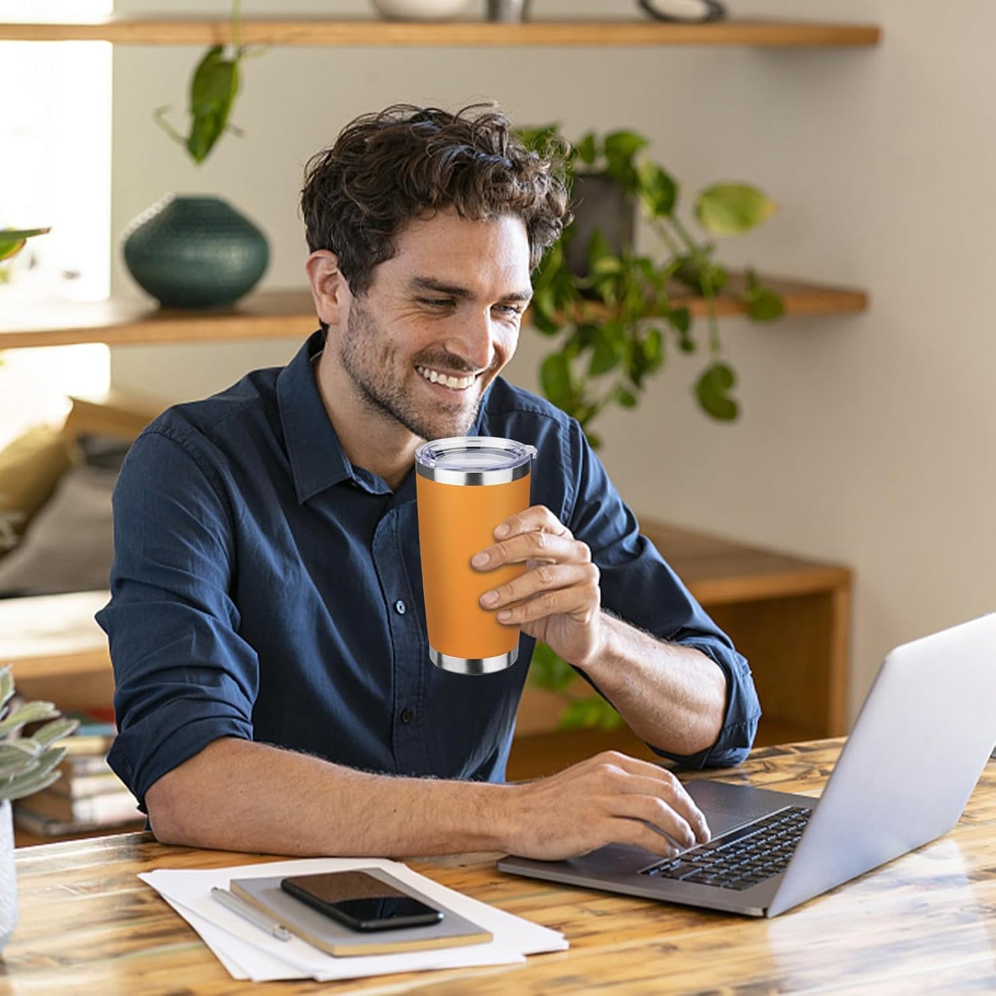 StarSpeed 20oz Tumbler Bulk with Lid, Stainless Steel Insulated Tumblers Double Wall Vacuum Insulated Travel Mug, Powder Coated Coffee Cups for Hot and Cold Drinks(Orange,1)