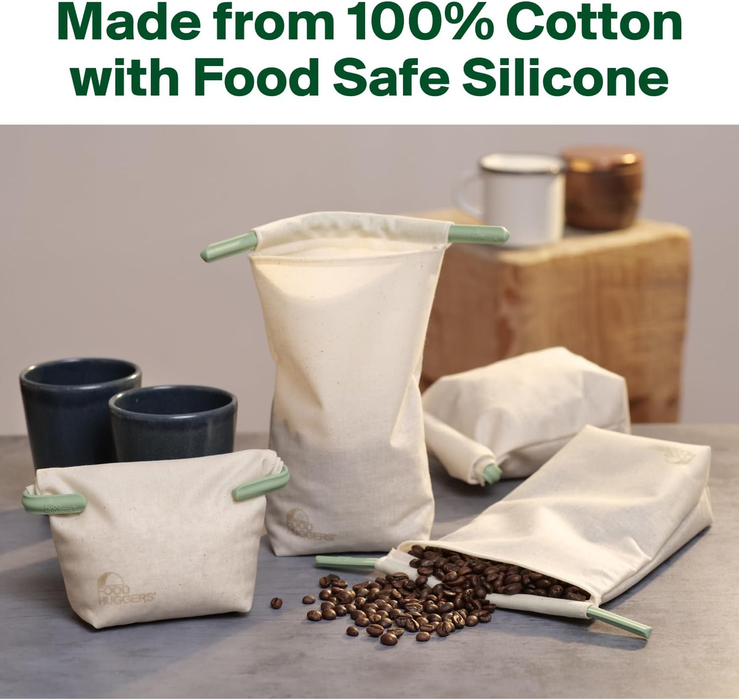 Food Huggers Sustainable Coffee Storage| Bulk Bean Bag | Eco-Friendly, Zero-Waste | BPA-Free, Dishwasher Safe Silicone | Ideal for Groceries, Food | Reusable, Large (1pc)