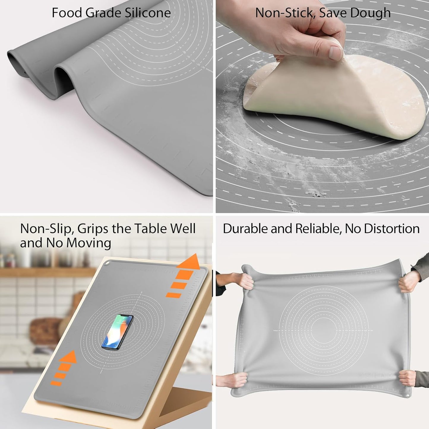 24"X16" Silicone Baking Mat Extra Large Non-stick Pastry Mat with High Edge, Dough Rolling Board for Pastry, Macarons, Pies, Bread, Cookies, Pizza, Fondant, Pasta, Food Grade Silicone Baking Supplies