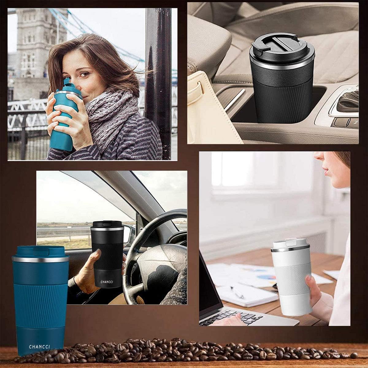 Travel Coffee Mug Spill Proof Leakproof 12 oz Insulated Coffee Mug with Screw Lid, Stainless Steel Vacuum Tumbler Reusable Thermal Coffee Cup to go for Hot and Cold Drinks -380ml,Blue