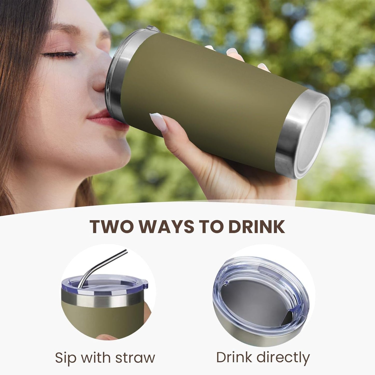 MEWAY 20oz Tumbler Cup Double Wall Vacuum Insulated Travel Mug Bulk, Stainless Steel Tumblers with Lid and Straw, Durable Powder Coated Coffee Cups for Cold & Hot Drinks (Army Green, 1)