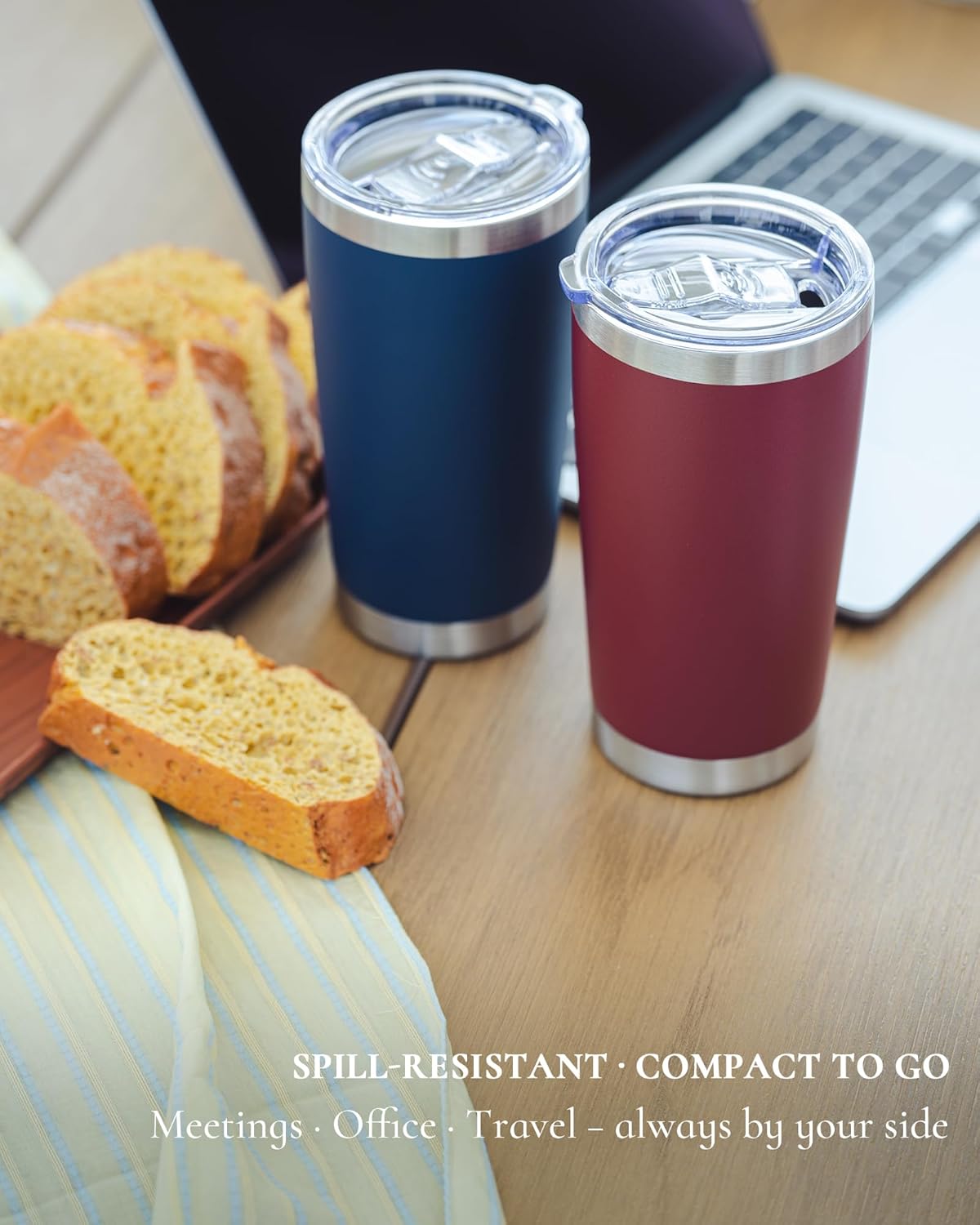 Travel Coffee Tumbler 20oz, 12 Pack Leakproof Travel Coffee Mug with Lid and Straw, Stainless Steel Double Wall Vacuum Insulated Tumbler for Hot/Iced Drinks (Textured Matte, Periwinkle)