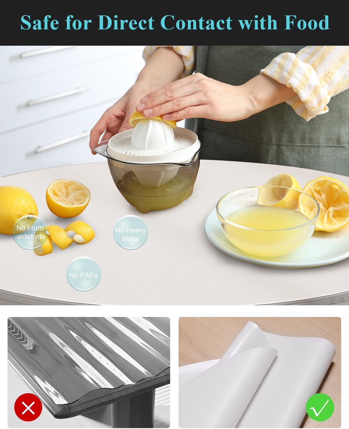 Pure White Plastic Table Cover Protector, 42" Round Waterproof Easy Flat PVC Desk Pad Mat, 1.5mm Thick Vinyl Table Top Protector for Dining Room Table, Office, Dresser