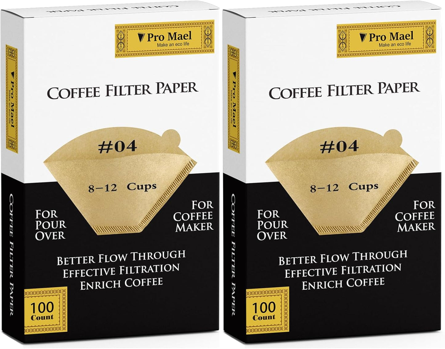 Pro Mael Cone Coffee Filters #4, Number 4 Coffee Filter 8-12 Cup for Drip Coffee Maker, Unbleached Natural (200, #4)