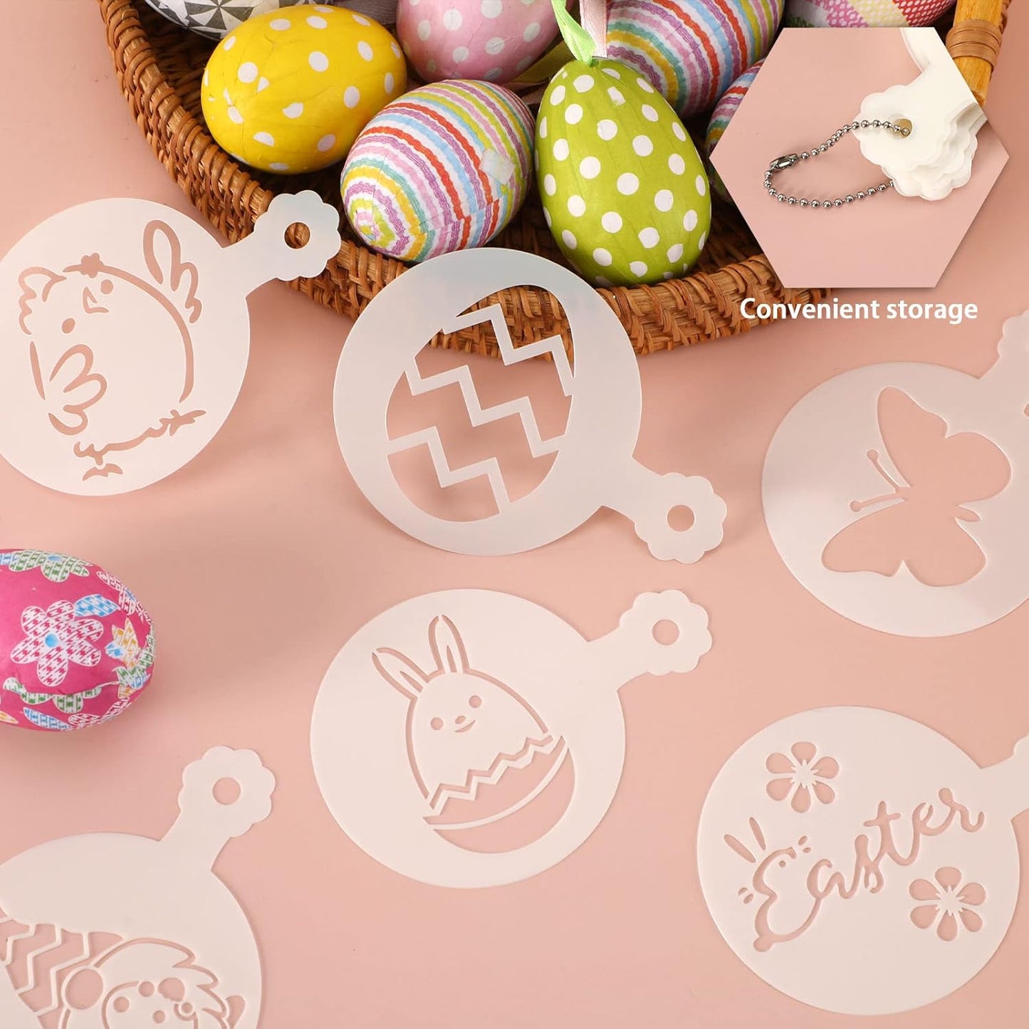 JULBEAR Easter Cookie Stencils, 36Pcs Reusable Eggs Bunny Cookie Coffee Stencils Templates Mold Tools for Cookies Baking Painting Dessert Coffee Decoration Easter Party Supplies