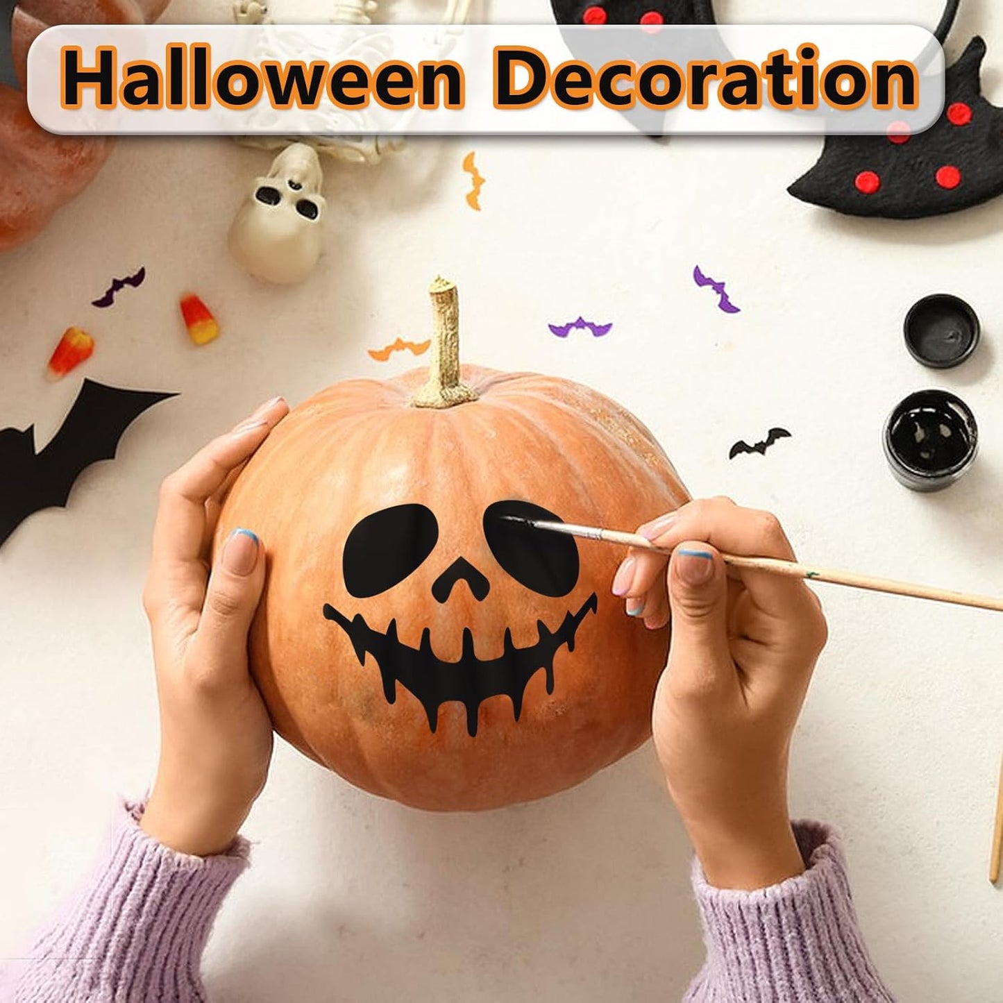 72 PCS 3x3 Inch Halloween Stencils for Painting - Pumpkin, Ghost, Bat, Spider Web Witch Skull Reusable Halloween Painting Templates on Wood, Glass, Fabric, Window Door Decor DIY Decoration