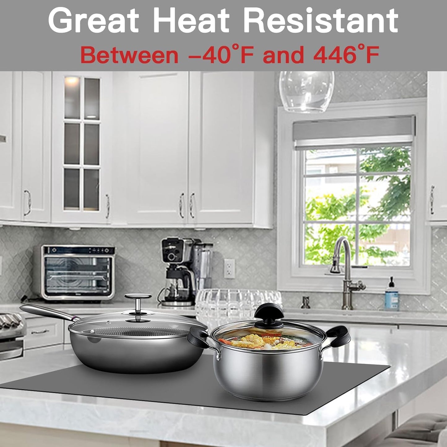 2MM Extra Thick Silicone Mats for Kitchen Counter, 23.6" x15.7" Non-Slip Waterproof Large Countertop Protector Mat, Heat Resistant Mat, Washable Silicone Craft Mat, Placemat, Baking Mat, Light Gray