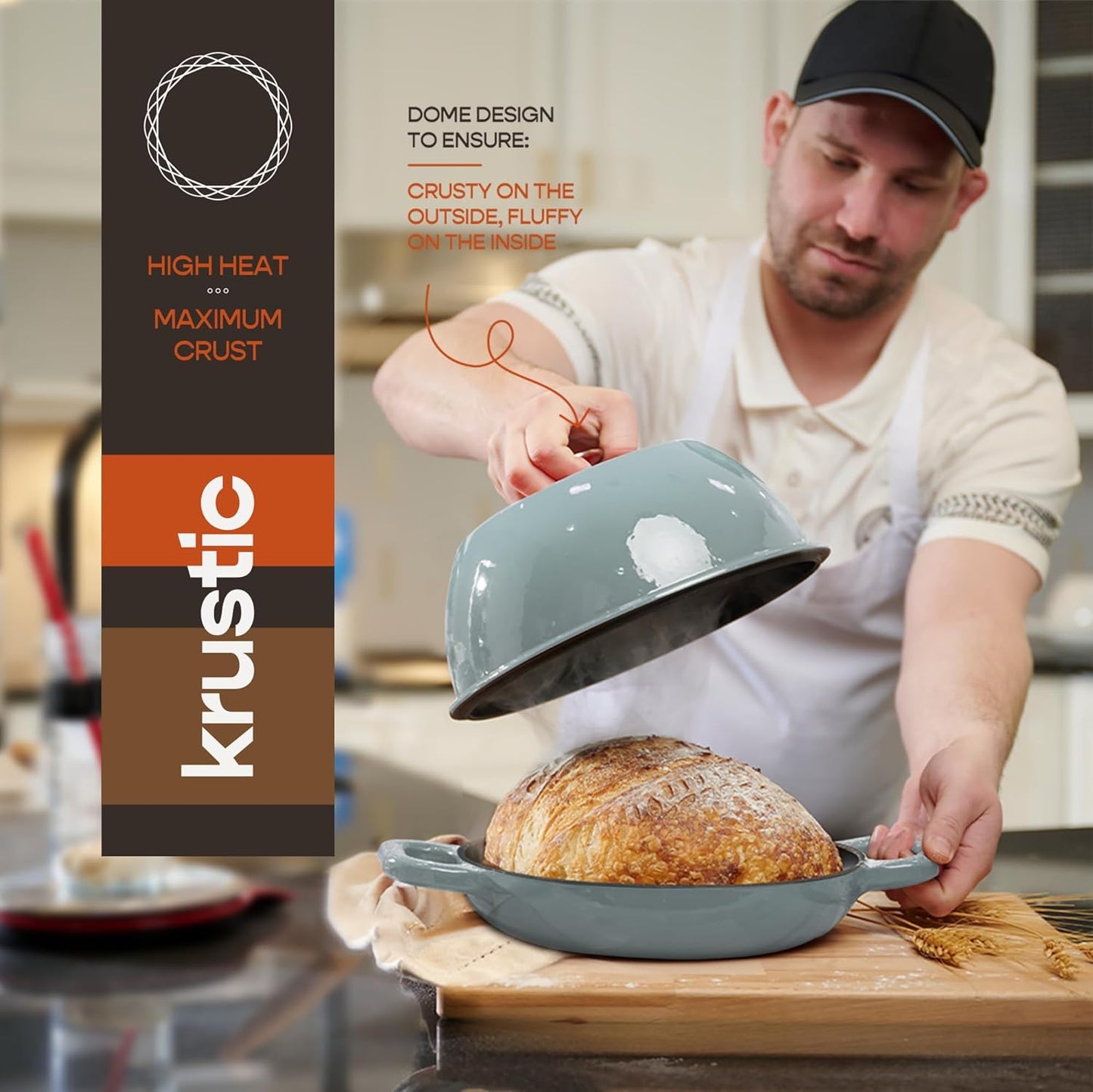 Enameled Cast Iron Dutch Oven for Sourdough Bread Baking | 6 Quart Oval Pot with Lid | 10 Inch Ceramic Enamel Thick Coated Cookware with Non Stick Silicone Baking Mat for Cooking | 6 Qt | Sea Salt