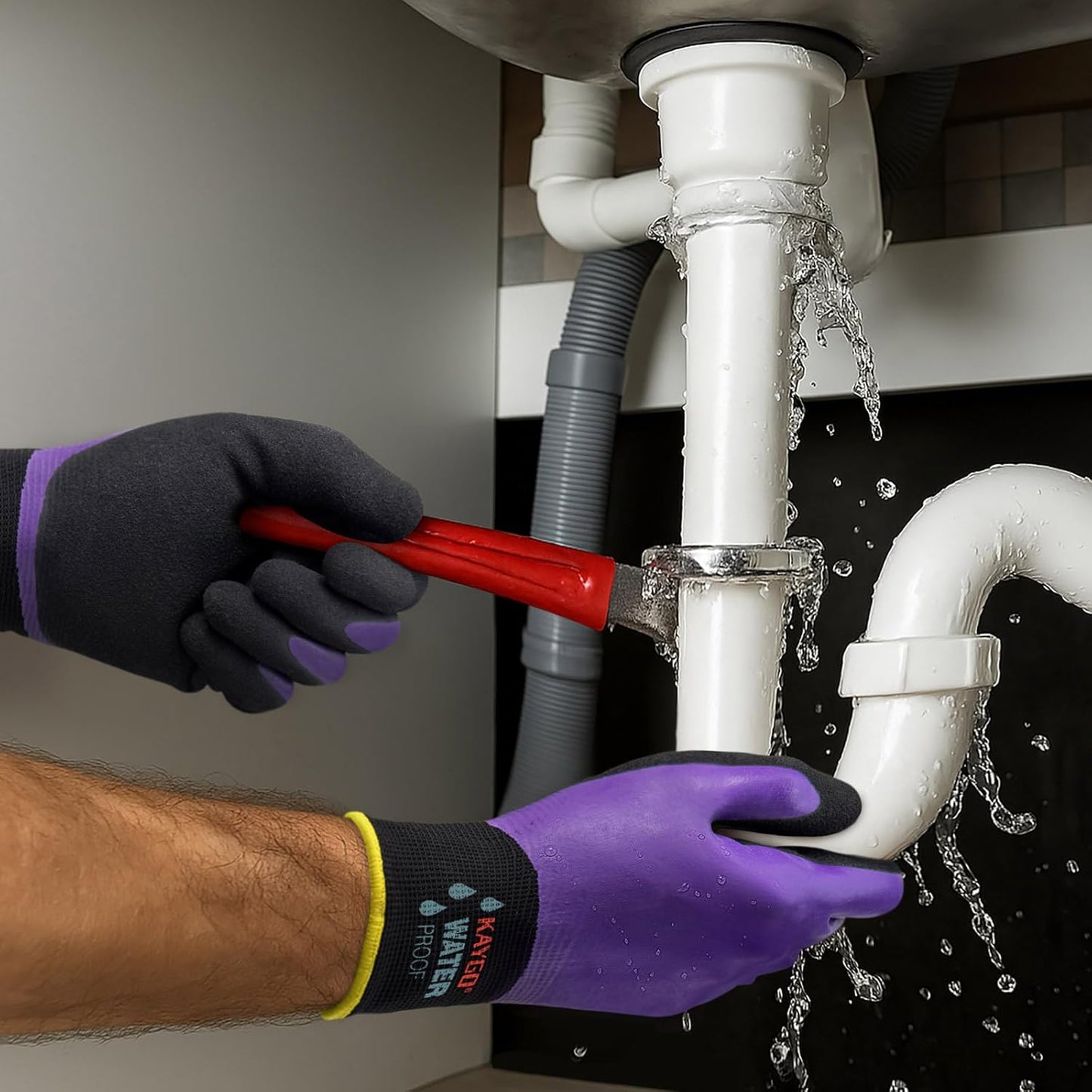 KAYGO Waterproof Work Gloves for Men and Women, Rubber Coated Non-slip Working Gloves for Garden, Outdoor Construction,KG150,Purple,M