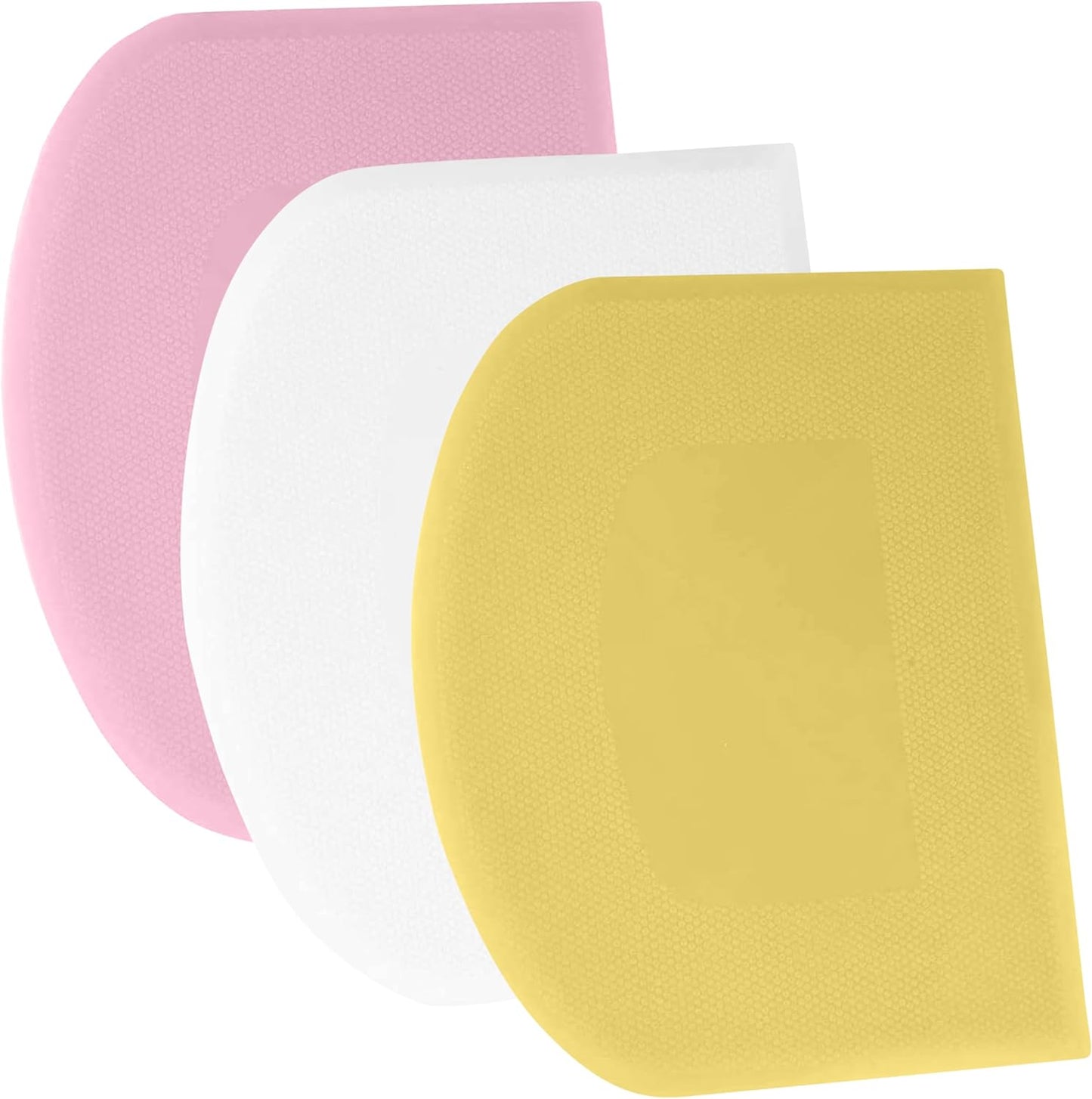 SURDOCA Dough Scraper Bench Scraper - 3P 4.7x3.7" Plastic Flexible Bowl Scraper, Sharp Edge & Angles Cake Scraper. Non-Slip Bakeware Decorating Tools Sculpting & Modeling Tools - Yellow+White+Pink