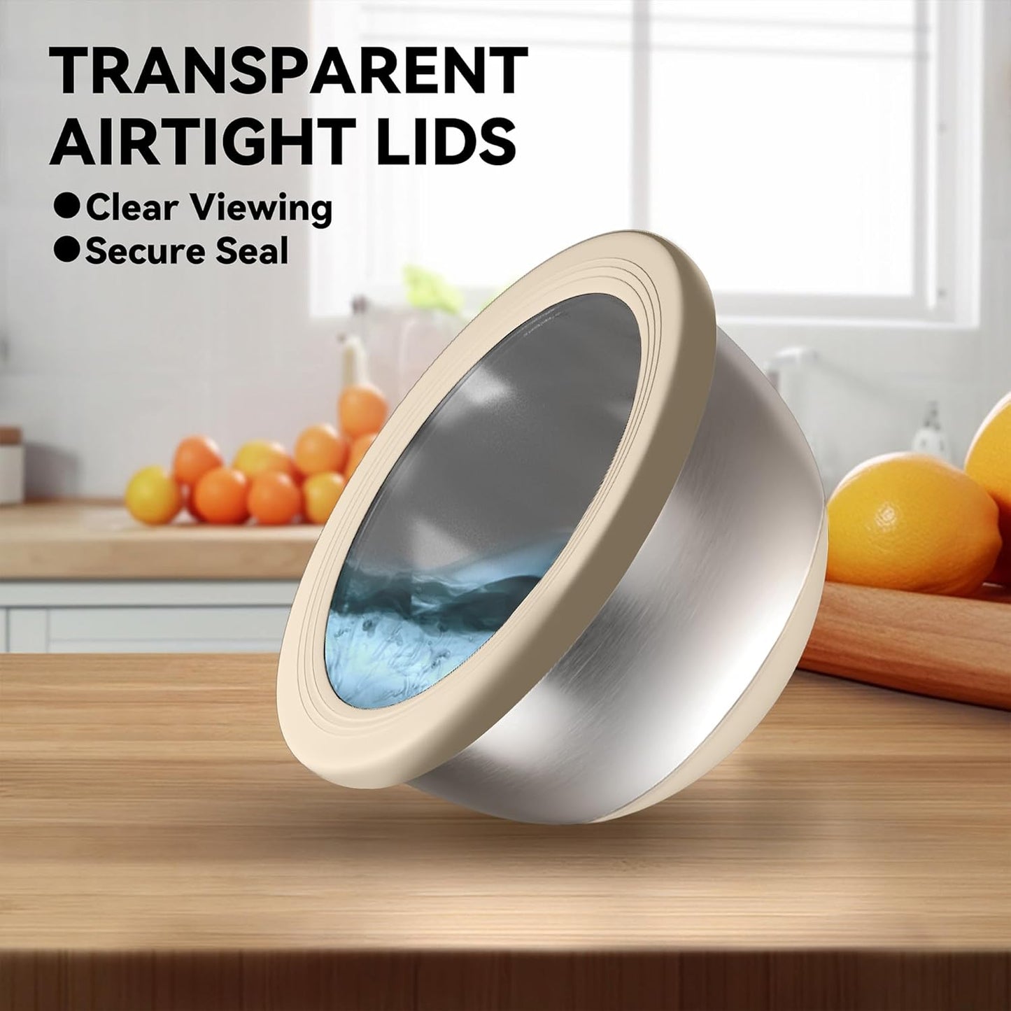 Stainless Steel Mixing Bowls with Lids – Set of 5 Large Nesting Metal Bowls for Kitchen, Baking, Cooking, Food Prep & Storage, Non-Slip Base, Dishwasher Safe,Khaki