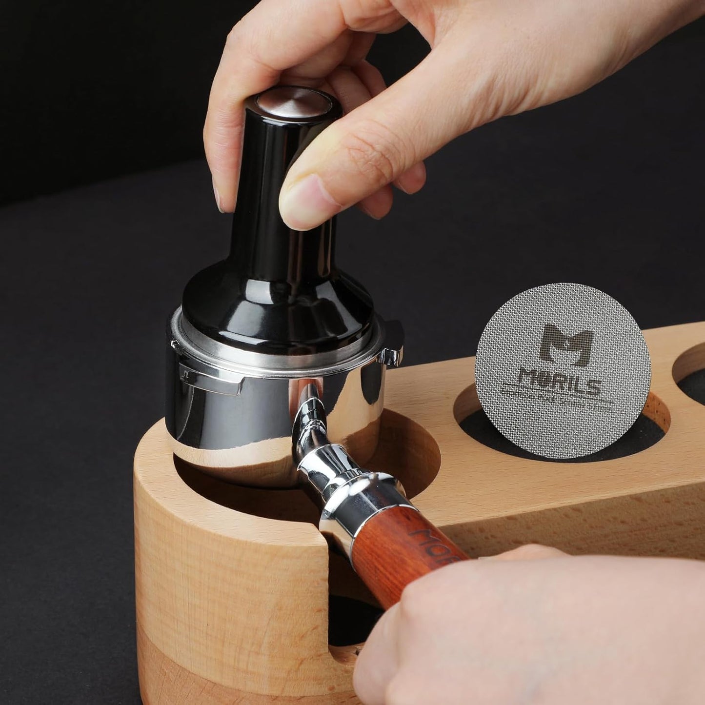 58mm Bottomless Portafilter with Double Shot Filter Basket & Premium Walnutwood Handle, Portafilter Compatible with All Breville 58mm Machines, Espresso Accessories(Puck Screen)