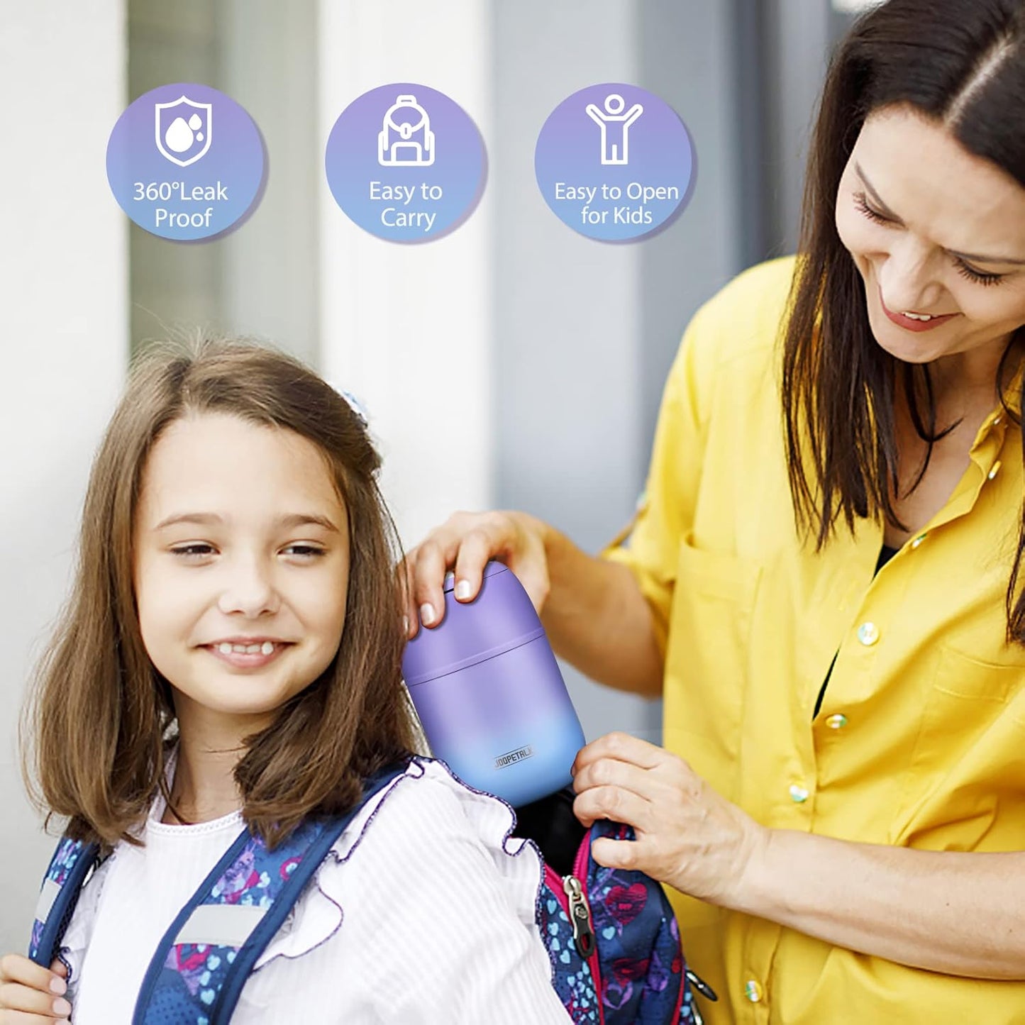 17 oz Insulated Lunch Containers Hot Food Jar, Wide Mouth Lunch Thermo for Hot Food Kids Adults, Vacuum Stainless Steel Thermo Lunch Box With Handle Folding Spoon for School, Office(Purple blue)