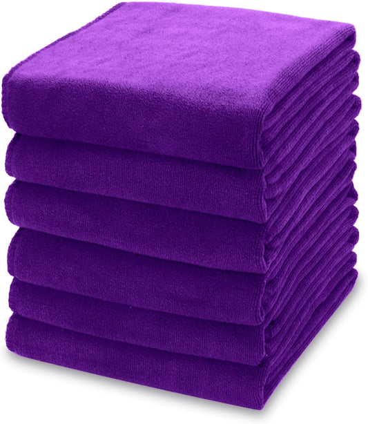 kimteny 13x28 Inches Kitchen Cloth Dish Towels, 400 GSM Premium Dishcloths, Super Absorbent Coral Velvet Microfiber Cleaning Cloths, Fast Drying Rags for Washing Dishes (6 Pack, Purple)