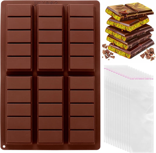 Mity Rain Chocolate Bar Mold Deep, Silicone Thick Mold for Stuffed Bars, Rectangle Knafeh Pistachio Break Apart Candy Molds With 100pcs Storage Bags
