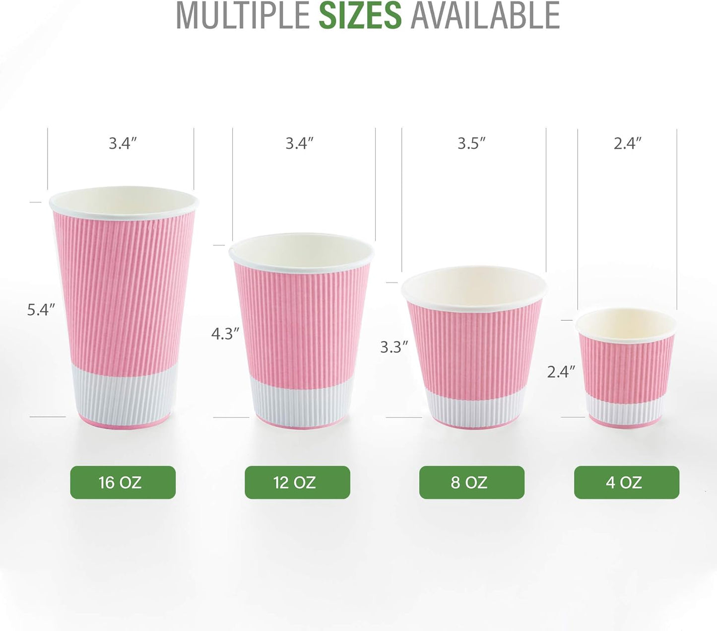 Restaurantware 8 Ounce Double Wall Disposable Coffee Cups, 500 Insulated Light Pink Paper Tumblers, with Ripple Wall Design, Lids Sold Separately for Hot Drinks like Tea, Coffee and More