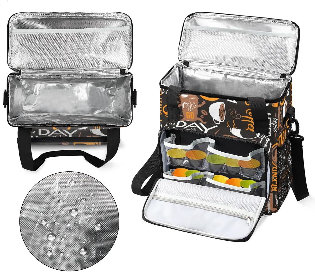 coffee beans cup yellow Coffee Maker Carring Bag Travel Carrying Storage Tote Bag Compatible with Keurig K-Mini or K-Mini Plus Portable Single Serve Coffee Brewer Case with Pockets for K-cup Pods