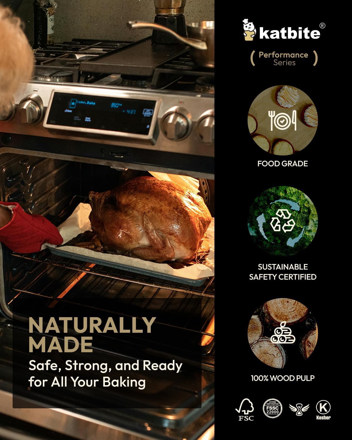 Katbite 200 Pcs Parchment Paper Sheets, 12x16IN Ultra-strong Unbleached Baking Paper Non-Stick for Professional Baking, Pre-cut Parchment Paper Suitable for Baking,Cooking [Performance Series]