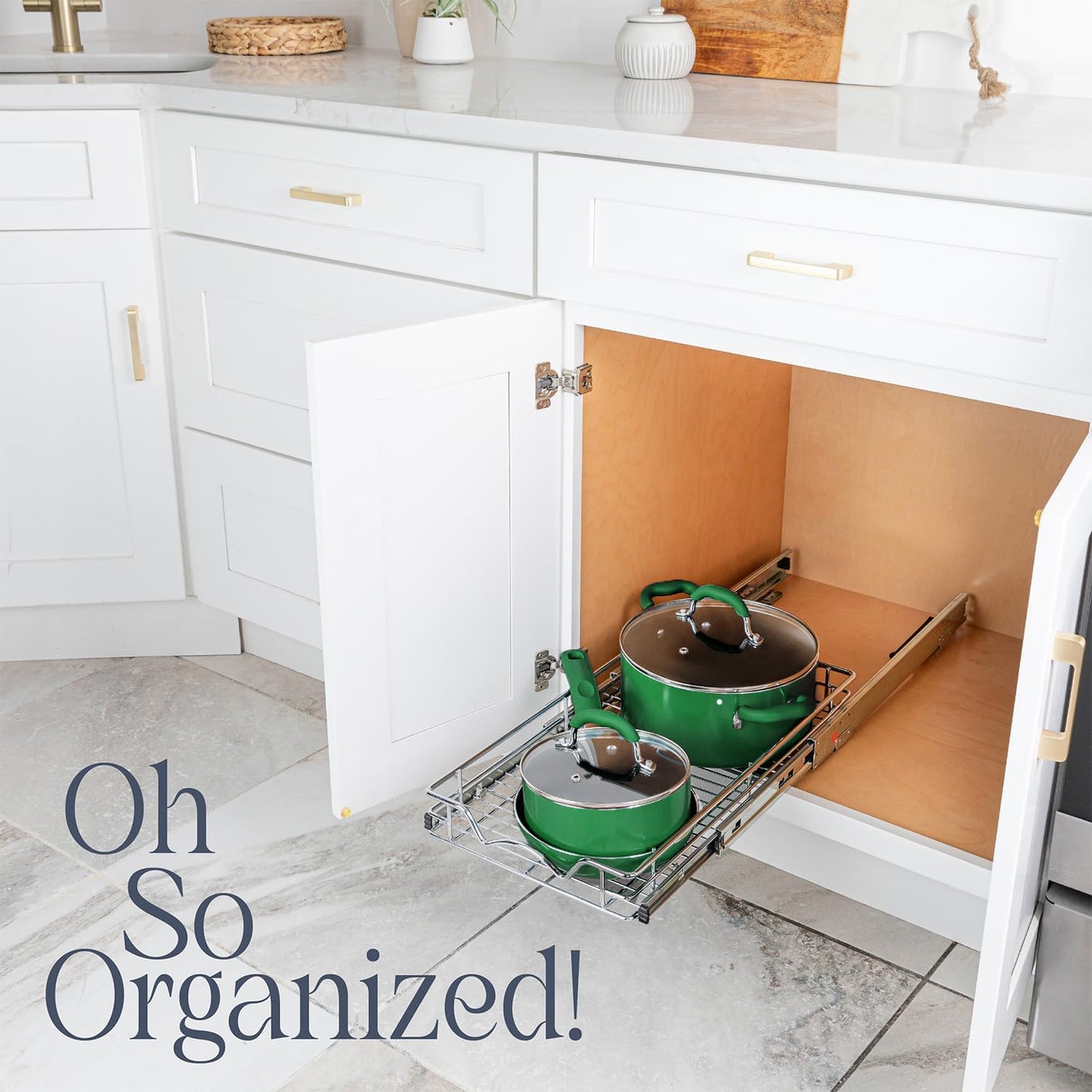 HOLDN’ STORAGE Pull Out Cabinet Organizer - Heavy Duty Steel with Smooth Slide-Out Drawers, Chrome Finish - 17" W x 17" D Basket, Fits 18.25" Cabinet Opening