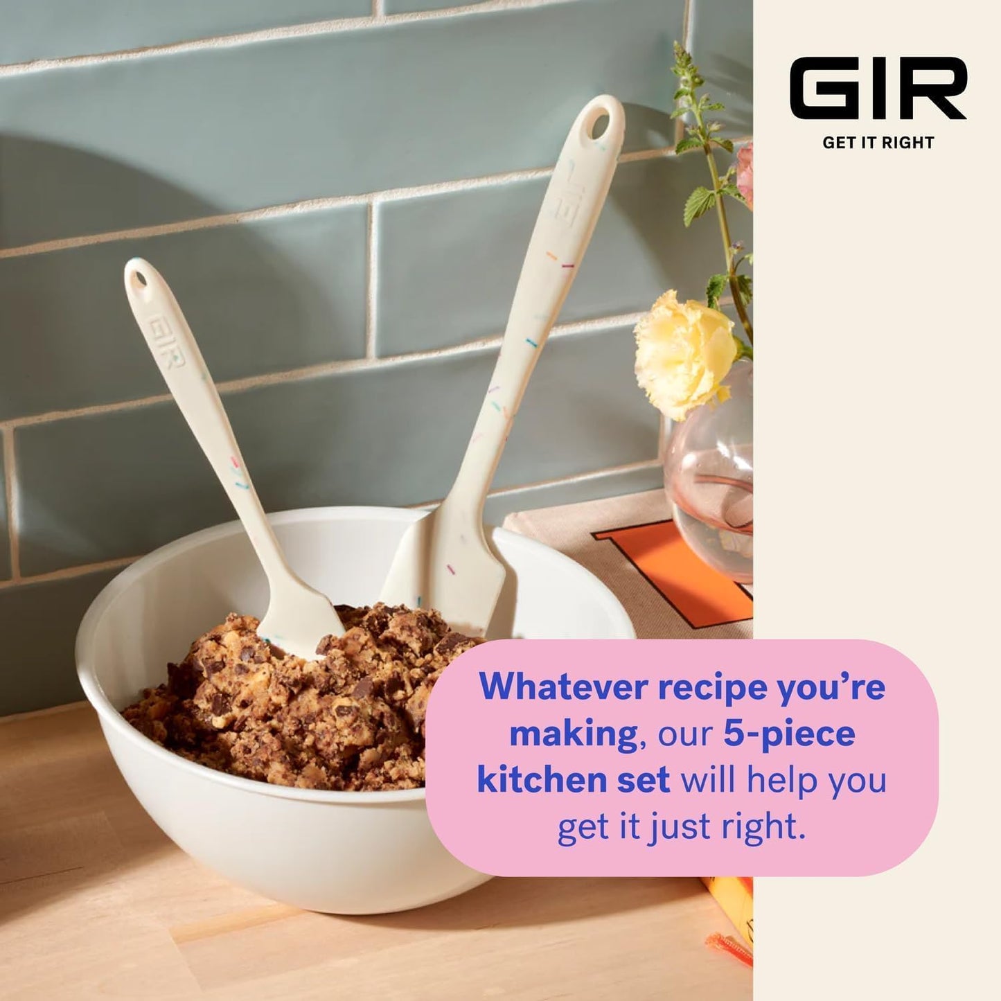 GIR: Get It Right 5 Piece Silicone Cooking Utensils Set - Ladle, Spatula, Flip, Spoon & Spoonula, Non-Stick, Heat Resistant, Dishwasher Safe, Silicone Kitchen Utensils, BPA & BPS Free - Studio White
