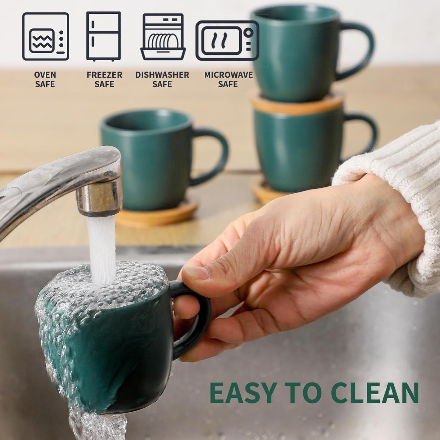 Hasense Stackable Porcelain Mini Espresso Cups and Saucers Set of 6, 4 OZ Ceramic Small Demitasse Espresso Shots Cups with Lids for Nespresso Lungo, Latte, Cafe Mocha and Tea, Green