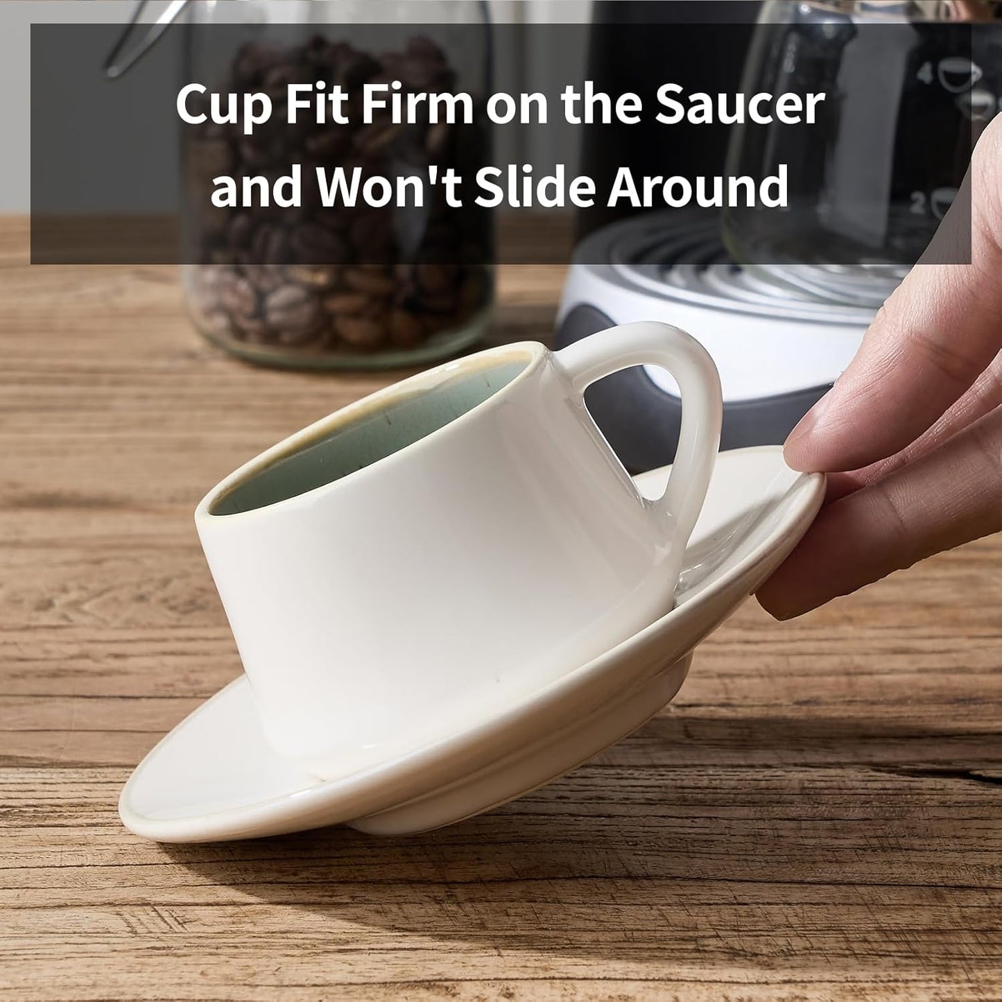 SIDUCAL Espresso Cup Set of 6 [4 oz] Stackable Ceramic Cappuccino Cup with Saucers and Cup Holder,Microwave/Dishwasher Safe,Espresso Demitasse Cups(Green)