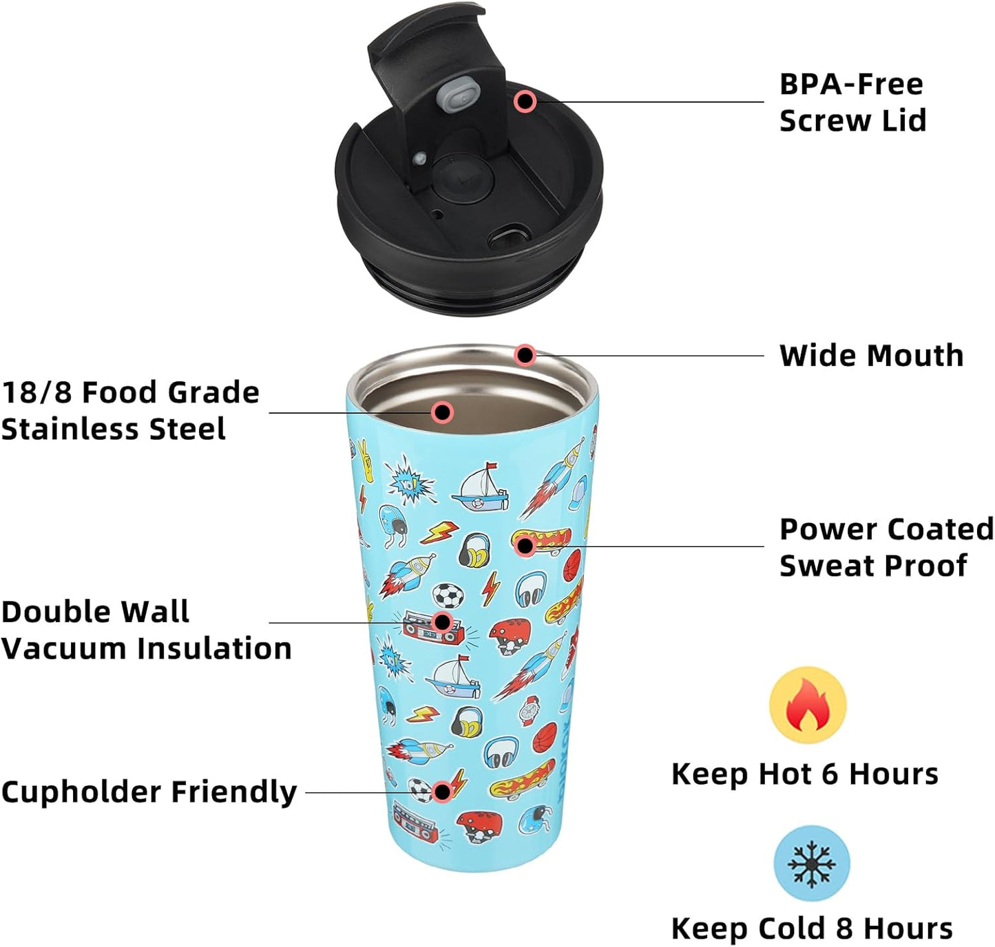 BJPKPK 22oz Insulated Tumbler With lid And Straw Stainless Steel Tumblers Travel Coffee Mug Reusable Thermal Cup,Playground