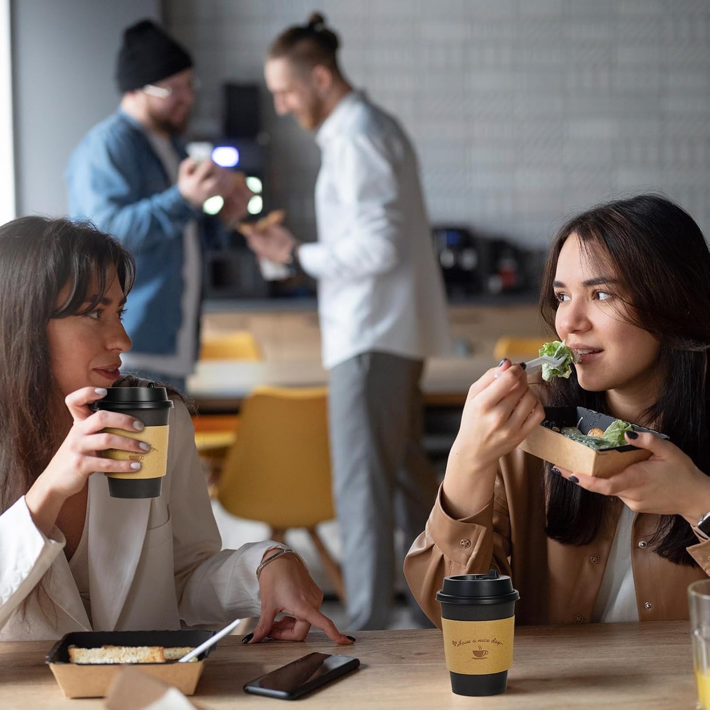 LITOPAK 500 Pack 12 oz Disposable Coffee Cup with Lids, Sleeves, and Stirring Sticks, Black To Go Paper Coffee Cups for Home, Travel, Office, Party