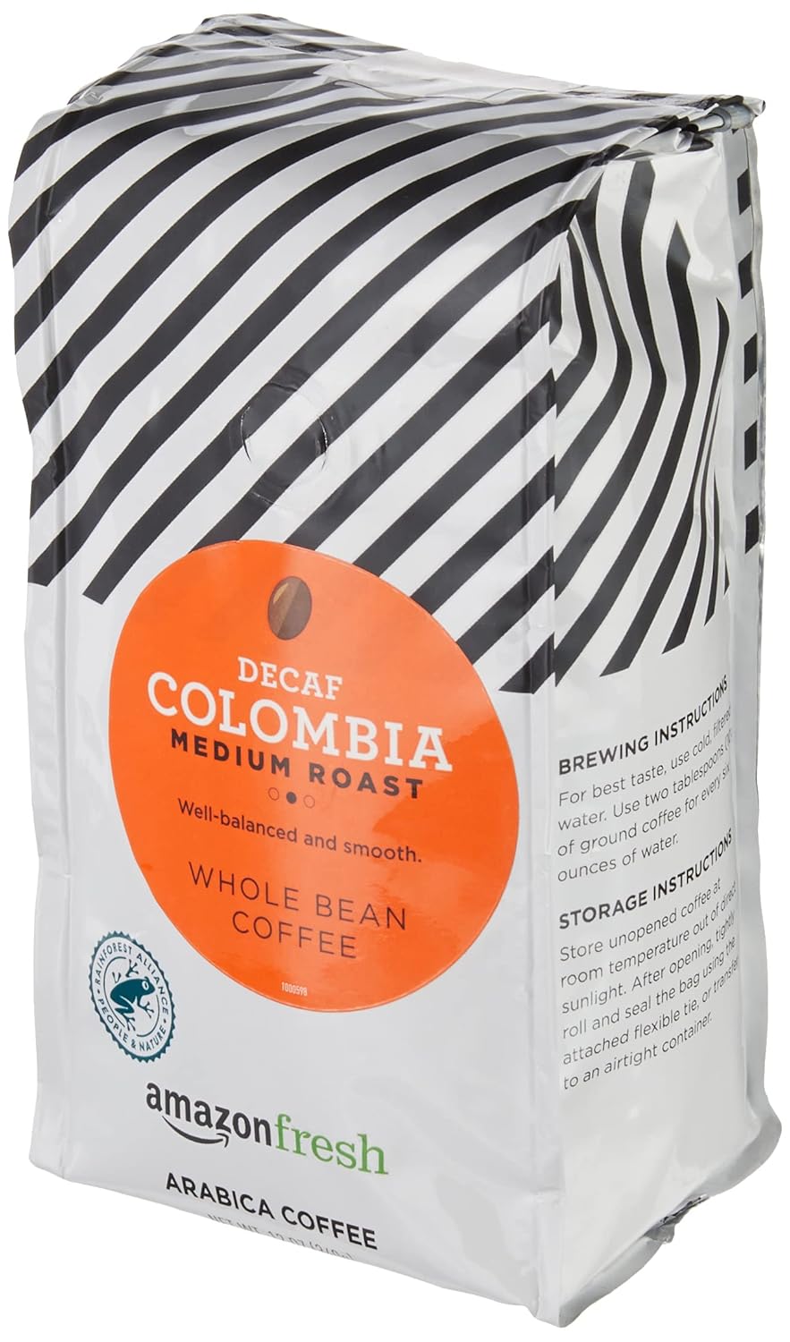 Amazon Fresh Decaf Colombia Whole Bean Coffee, Medium Roast, 12 Ounce (Pack of 3)