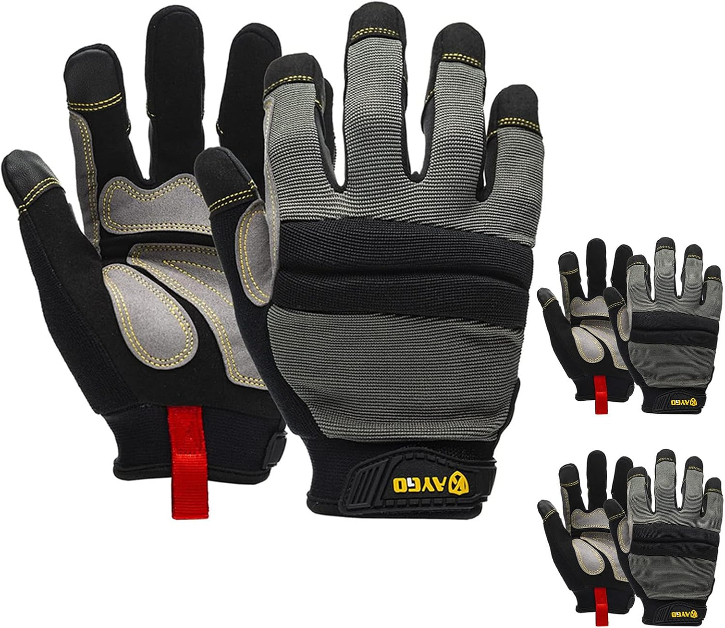 KAYGO Work Gloves For Men, KG125M Mechanic Utility Work Gloves for All Purpose, Excellent Grip, Heavy Duty, Improved Dexterity, Touch Screen,X-Large,3 Pair