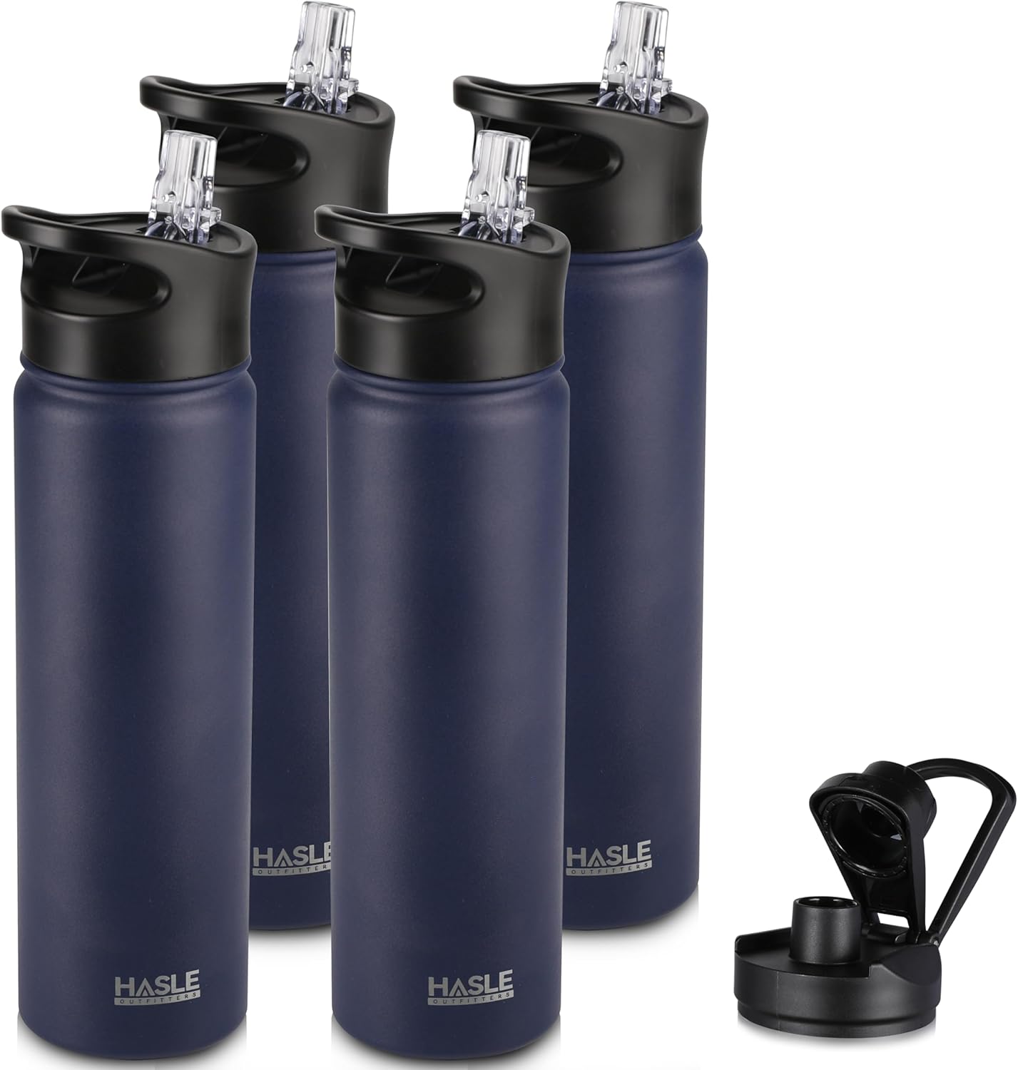 HASLE OUTFITTERS Insulated Water Bottle 22 oz Double Wall Stainless Steel Water Bottle Wide Mouth with Straw Lid & Spout Lid Keeps Cold or Hot(Navy,4)