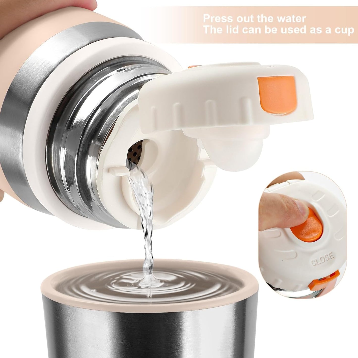 Stainless Steel thermo Bottles with cup 700ml/23.7oz Vacuum Insulated Bottle for hot and cold coffee drink water thermo flask with cup.(Gradient White,700ml)