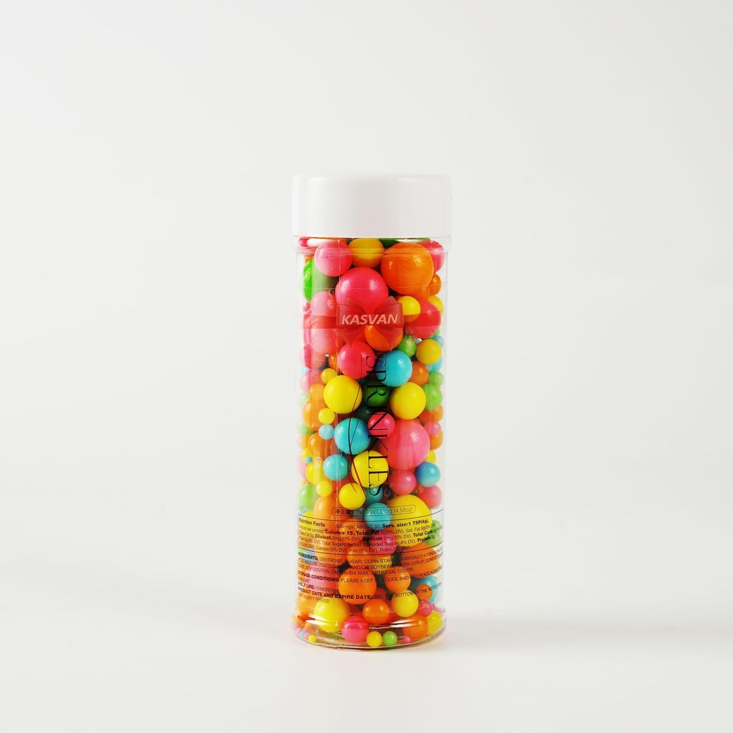 Kasvan Rainbow Pearl Sugar sprinkles - Edible Candy Pearls 130g/4.58 Oz, Mix Size Cake Candy, Decorate Cakes, Cookies, Ice Cream (Rainbow)