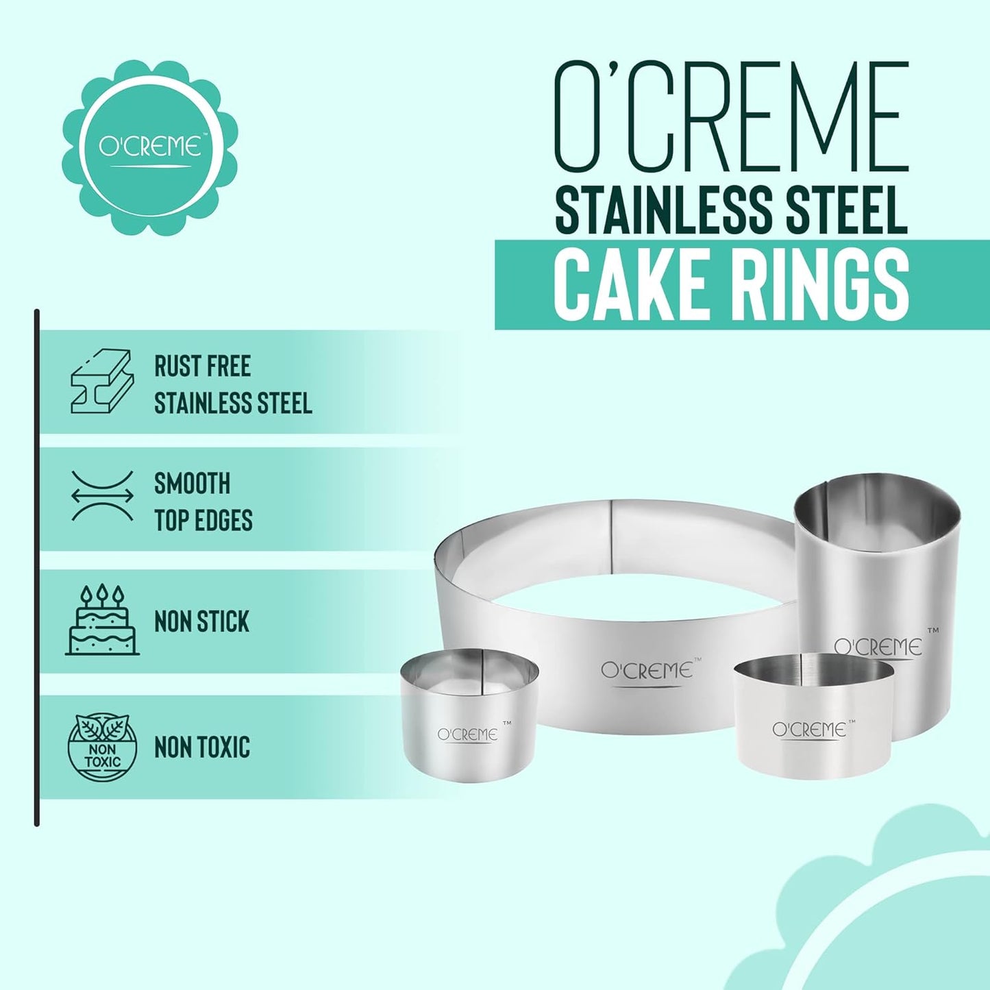 O'Creme Cake Ring Sturdy Stainless Steel Round Mousse Cake Ring Mold for Baking, Dessert Cake Decorating Pastry Rings 10 Inch Diameter x 3 Inch High