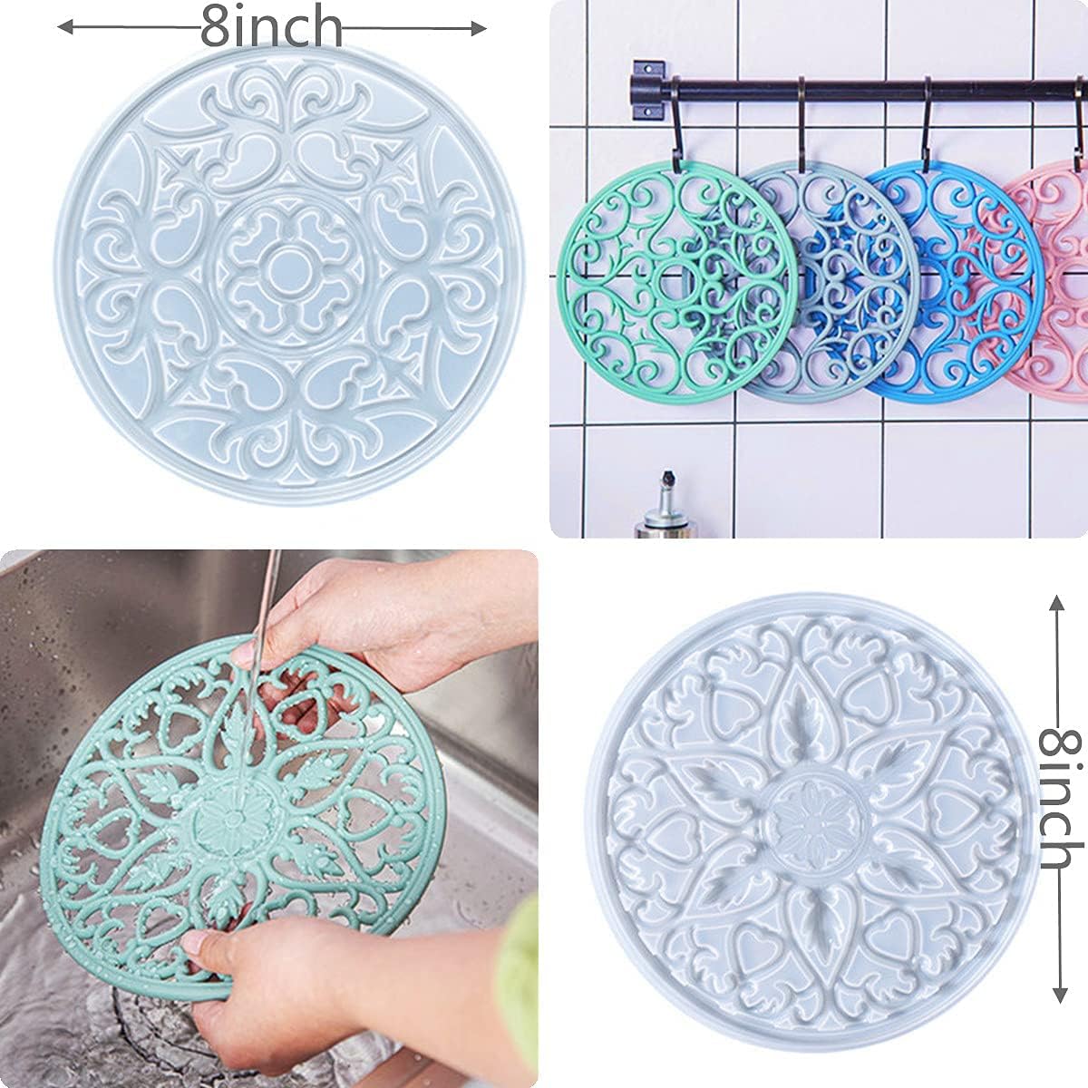 Mandala Coaster Resin Molds 2pcs Large Silicone Coaster Molds for Hollow Flower Tray Epoxy 3D Geode Design Shiny Molds for Home Decoration Coaster Resin Casting Mold Set