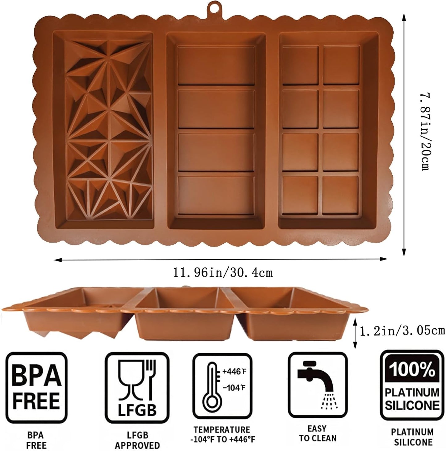 2-Pack 1 Inch Deep Large Silicone Chocolate Bar Molds with Scraper - Extra Deep & Thick Pistachio Chocolate Molds for and DIY Dubai Knafeh Chocolate