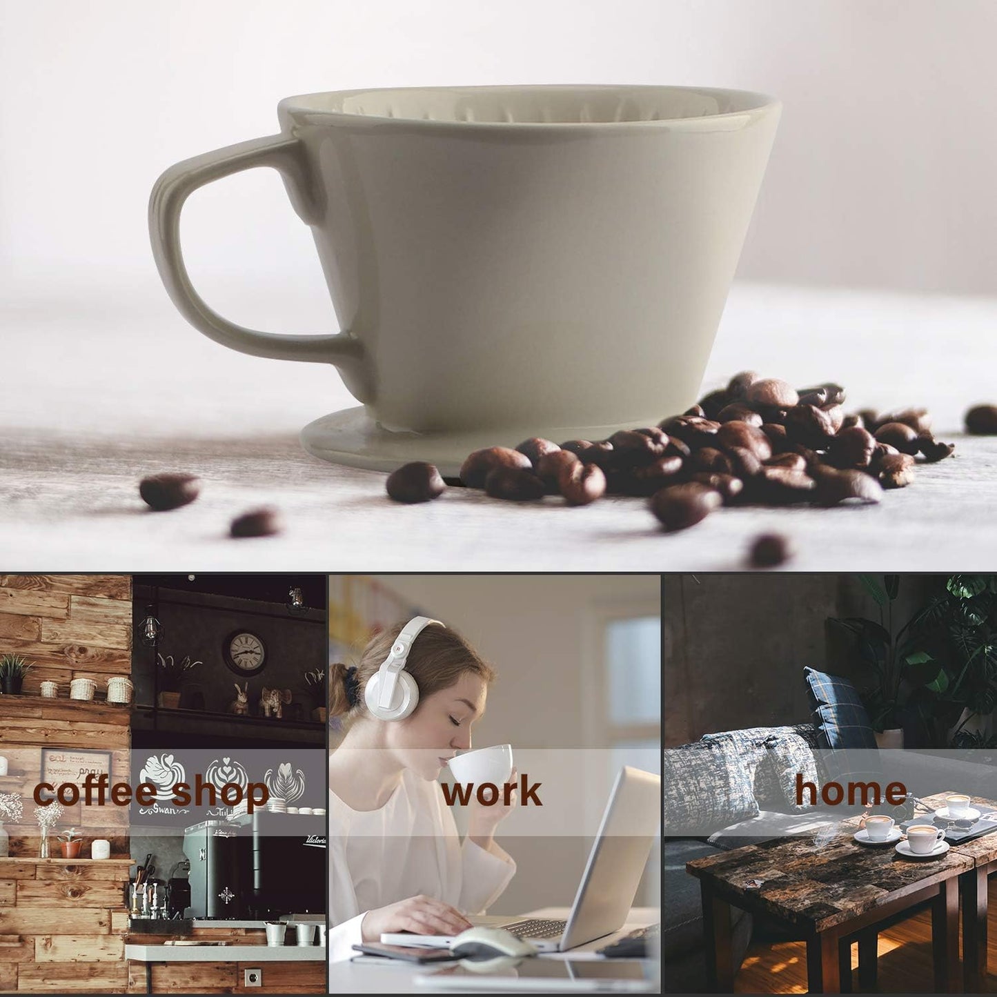 Yeeco White Coffee Dripper, Ceramic Filter Size 02, Manual Pour Over Dripper for Home, Office & Cafe