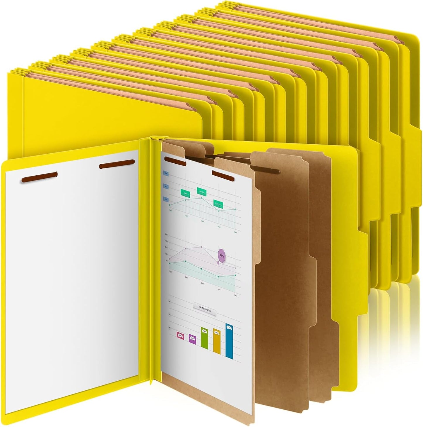 24 Pcs Classification Folders Letter Size, Back to School Supply for Teacher, Student, 3 Dividers Pressboard File Folder Bulk with 2 Fasteners, 3.5 Inch Expanding File Organizer (Yellow)