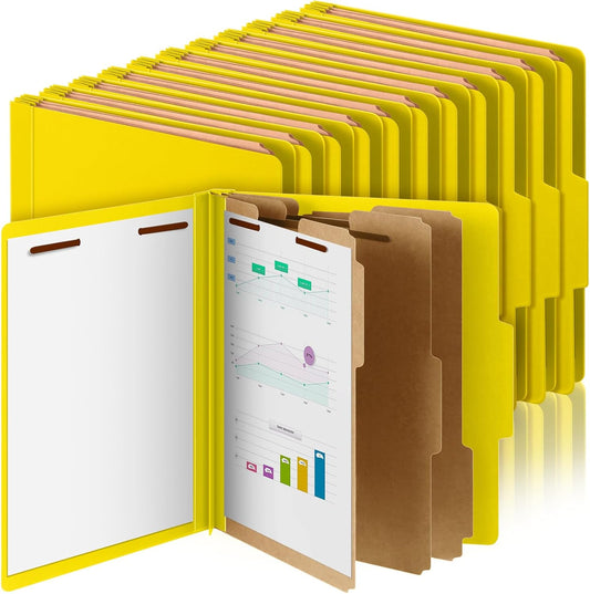 36 Pcs Classification Folders Letter Size, Back to School Supply for Teacher, Student, 3 Dividers Pressboard File Folder Bulk with 2 Fasteners, 3.5 Inch Expanding File Organizer (Yellow)